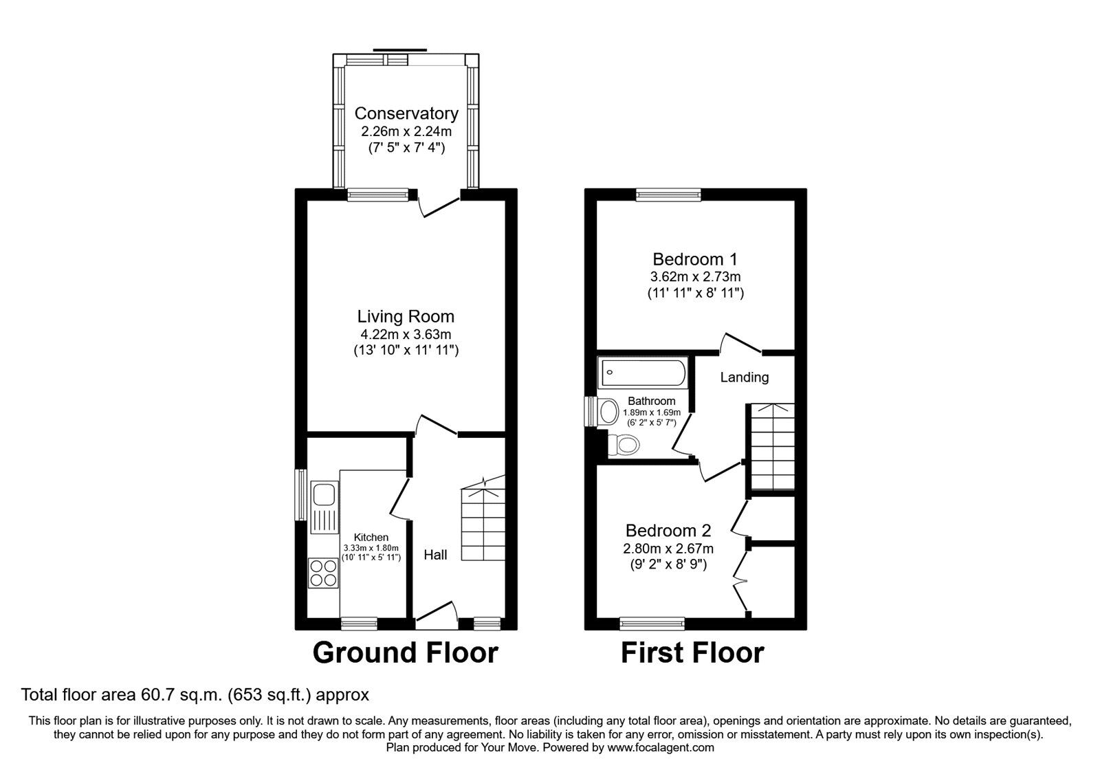 Floorplan of 2 bedroom Semi Detached House to rent, Wyatt Road, Crayford, Dartford, DA1