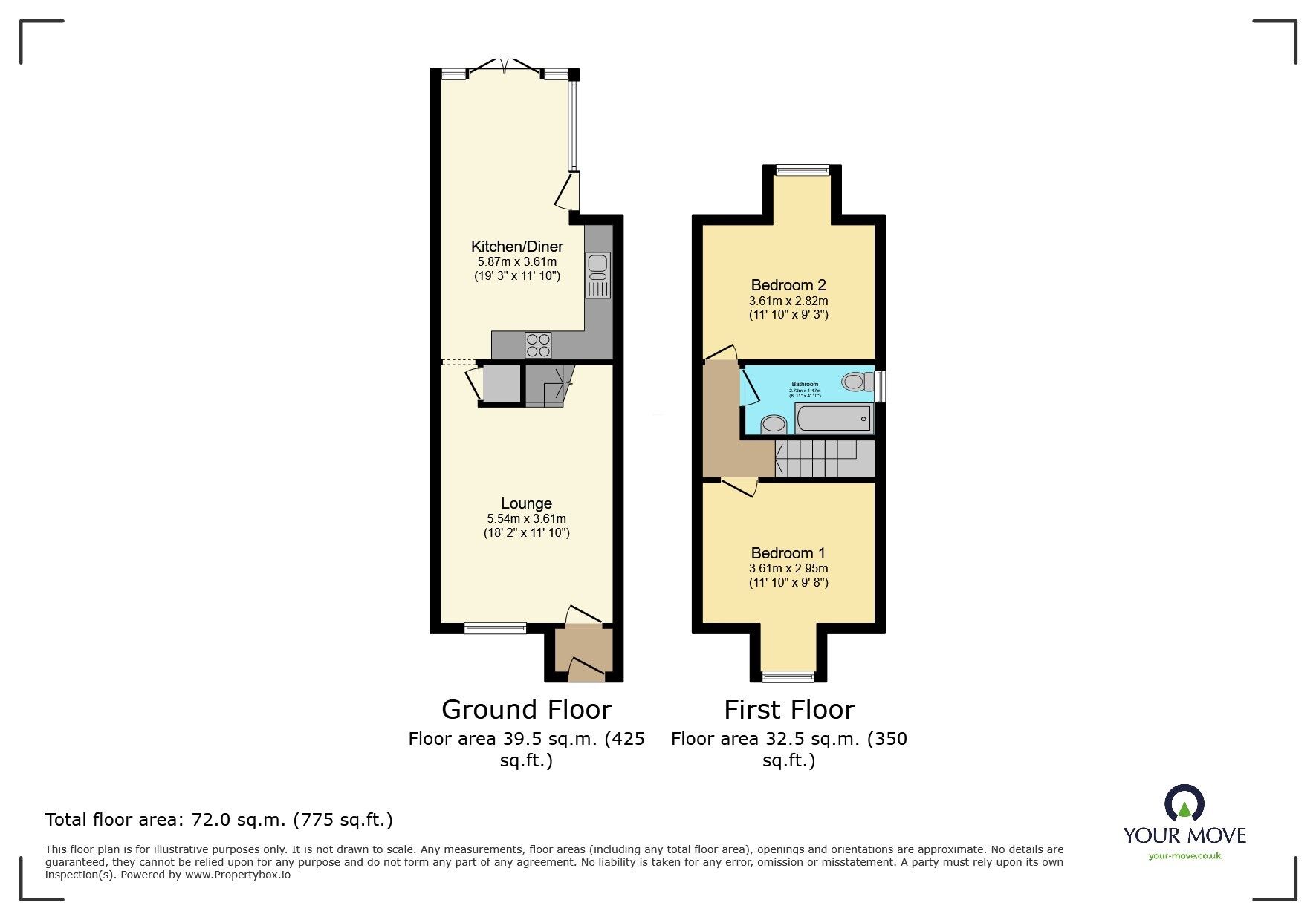 Floorplan of 2 bedroom End Terrace House for sale, Shearwood Crescent, Crayford, Dartford, DA1