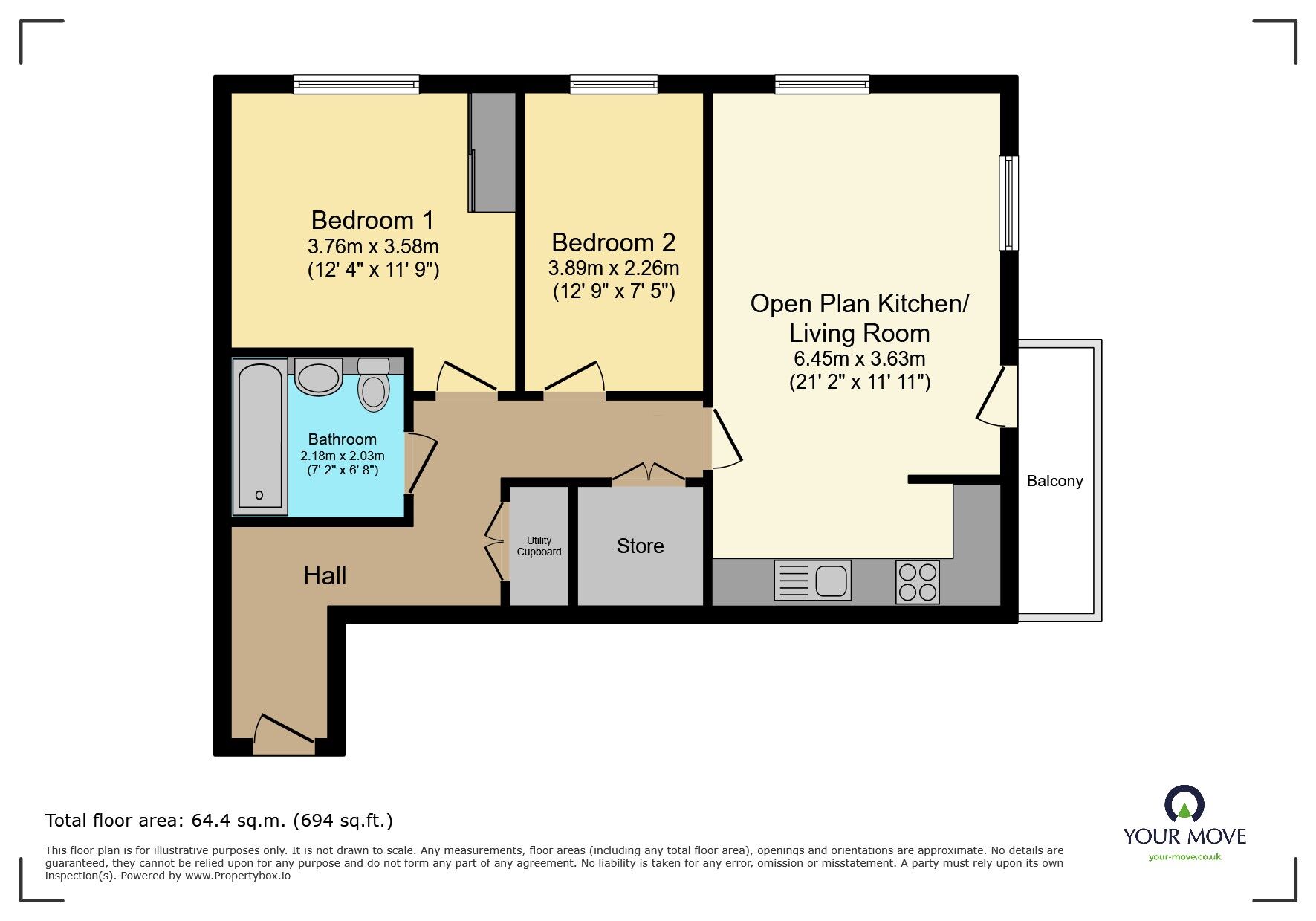 Floorplan of 2 bedroom  Flat for sale, Regal Walk, Bexleyheath, DA6