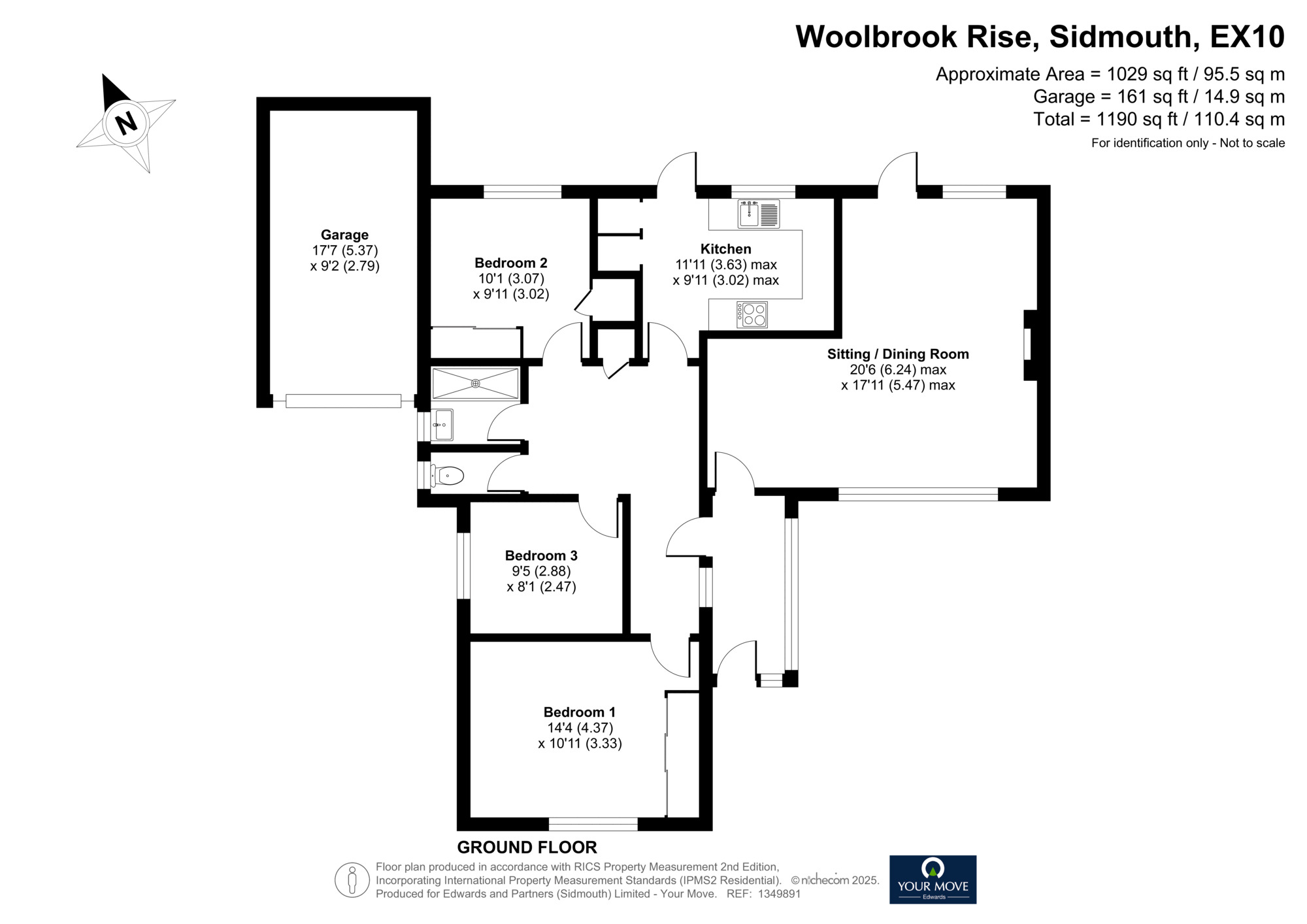 Floorplan of 3 bedroom Detached Bungalow for sale, Woolbrook Rise, Sidmouth, Devon, EX10