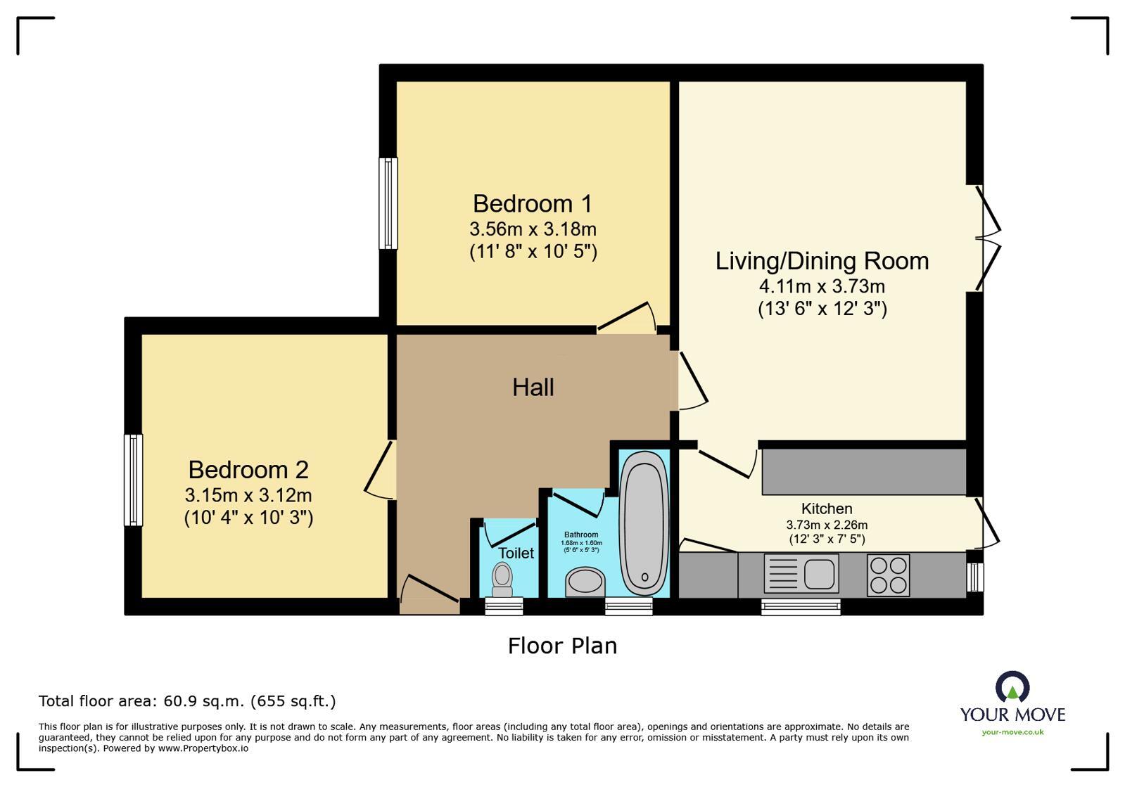Floorplan of 2 bedroom Flat for sale, Brunswick Road, Bexleyheath, DA6