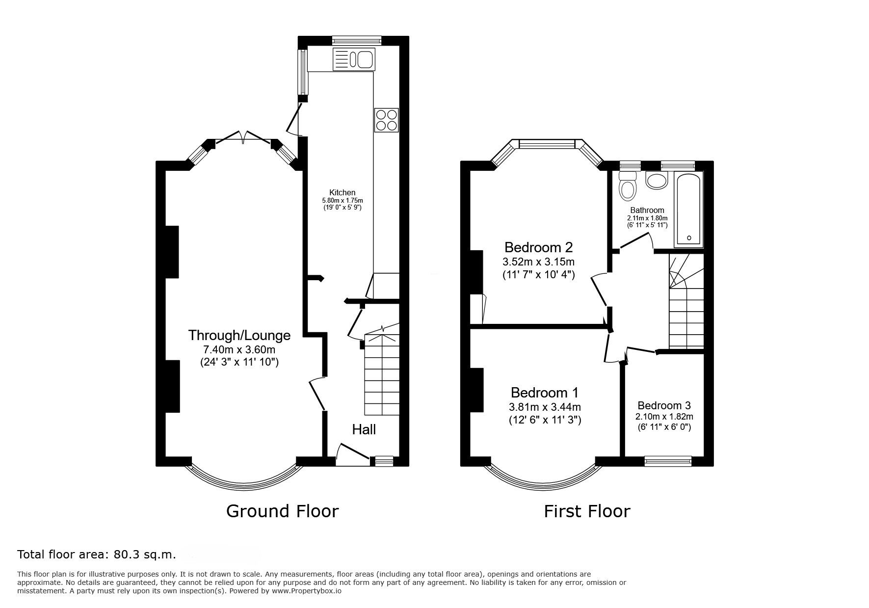 Floorplan of 3 bedroom Mid Terrace House for sale, Moordown, Shooters Hill, Woolwich, London, SE18