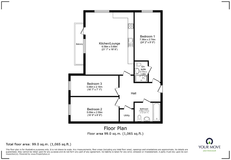 Floorplan of 3 bedroom Flat for sale, Dillon House, 5, Charlton, Greenwich,, SE7