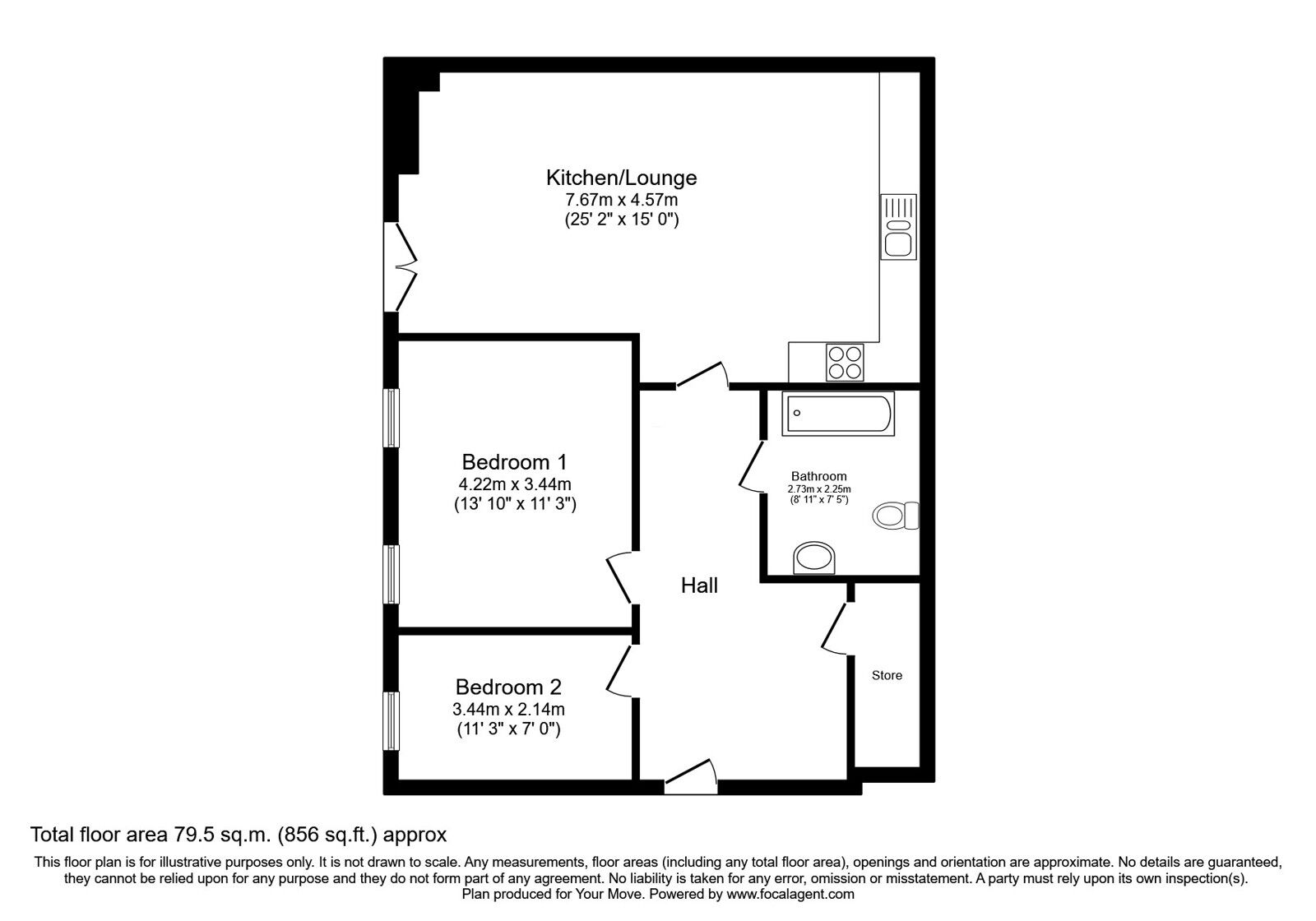 Floorplan of 2 bedroom  Flat for sale, Scotts Road, Bromley, BR1