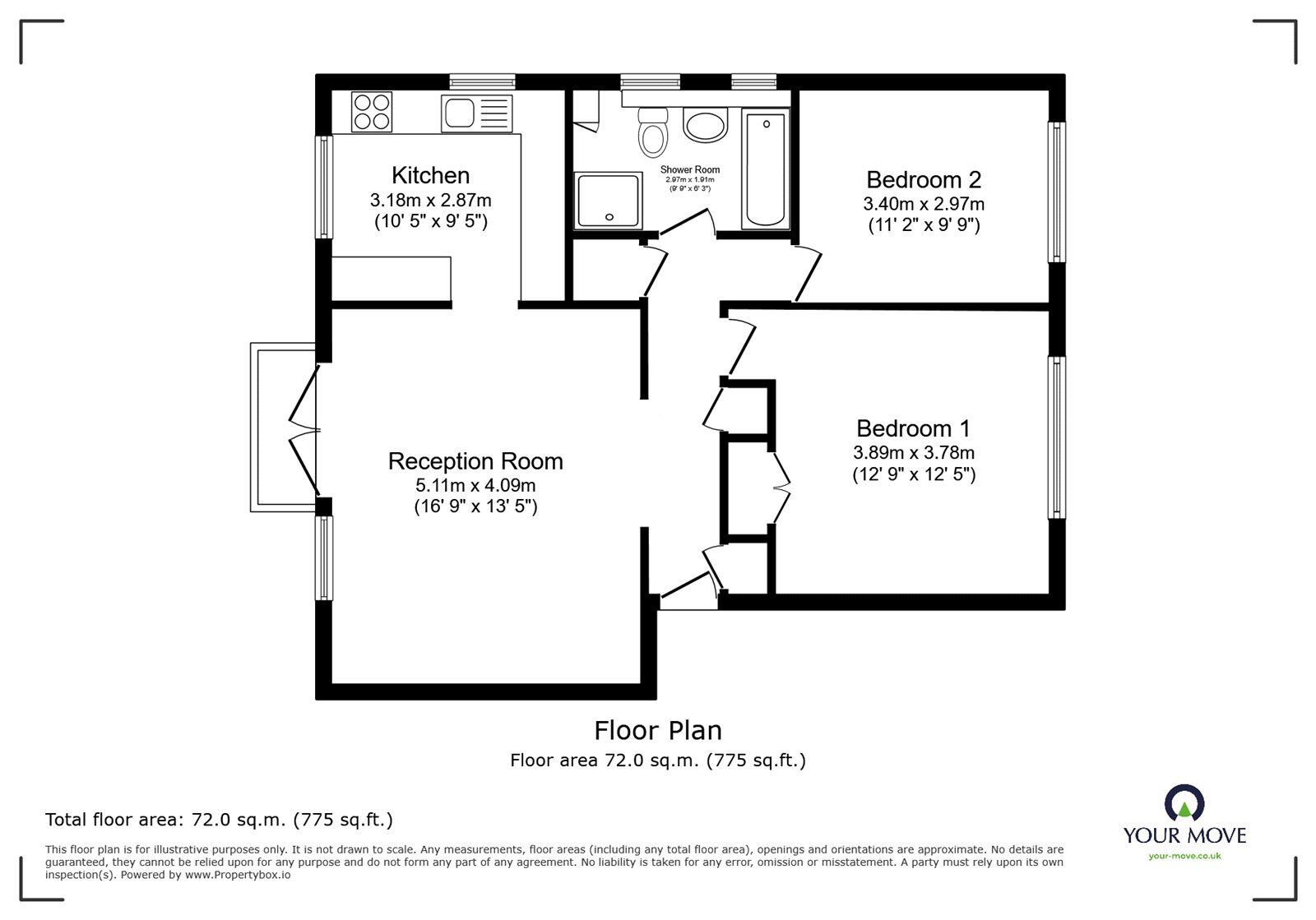 Floorplan of 2 bedroom  Flat for sale, Cumberland Road, Bromley, BR2