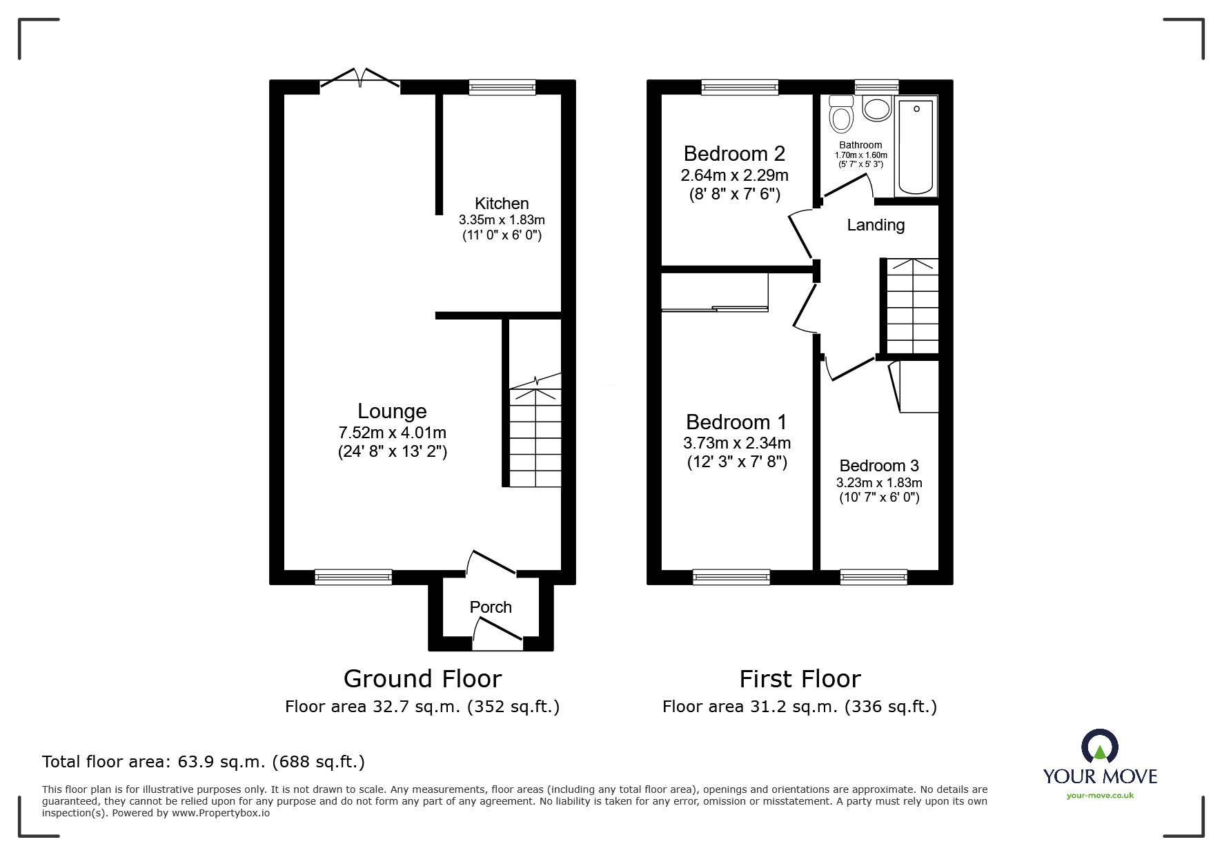 Floorplan of 3 bedroom Mid Terrace House for sale, Claremont Road, Hextable, Kent, BR8