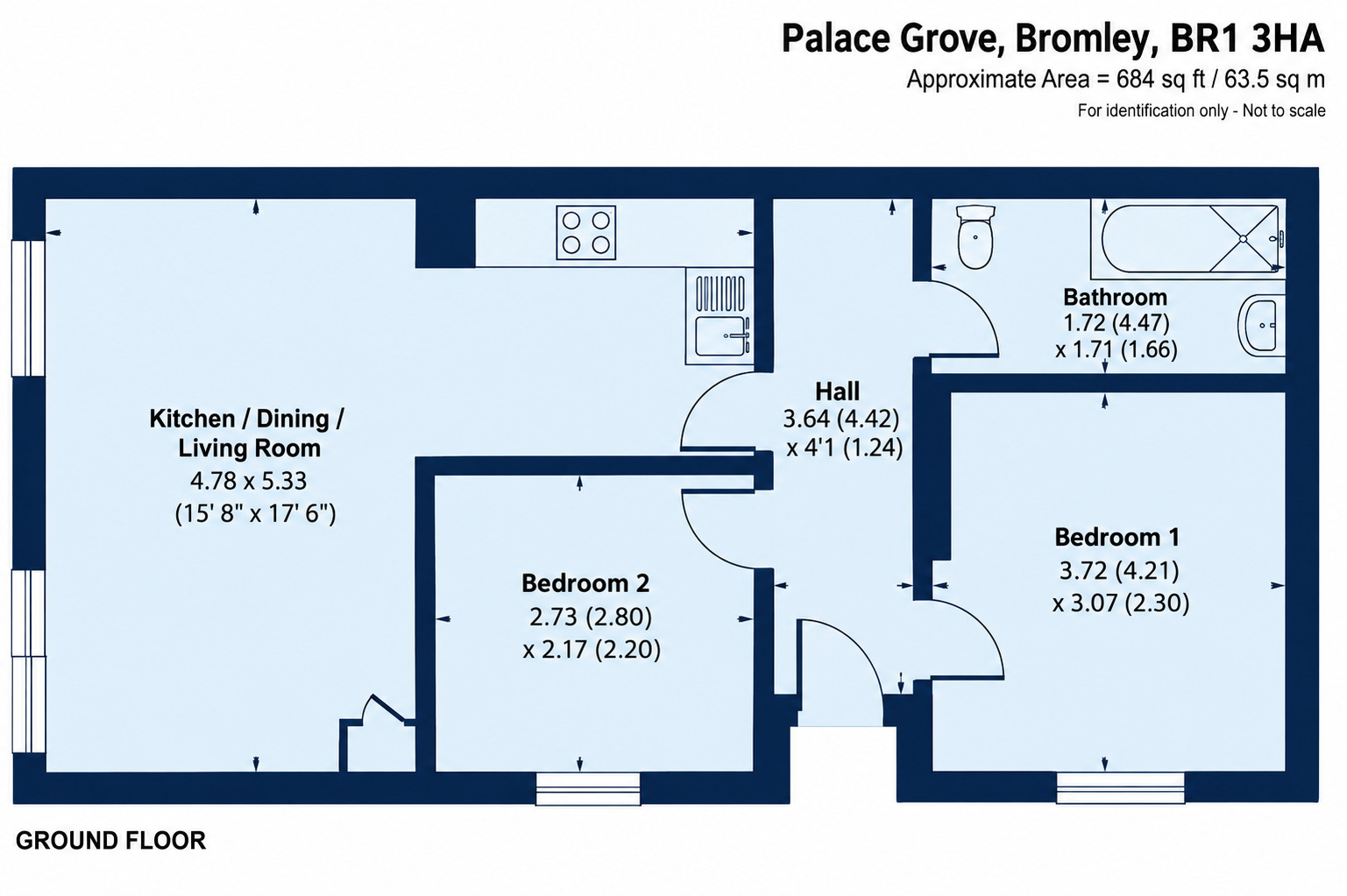 Floorplan of 2 bedroom Flat to rent, Palace Grove, Bromley, BR1