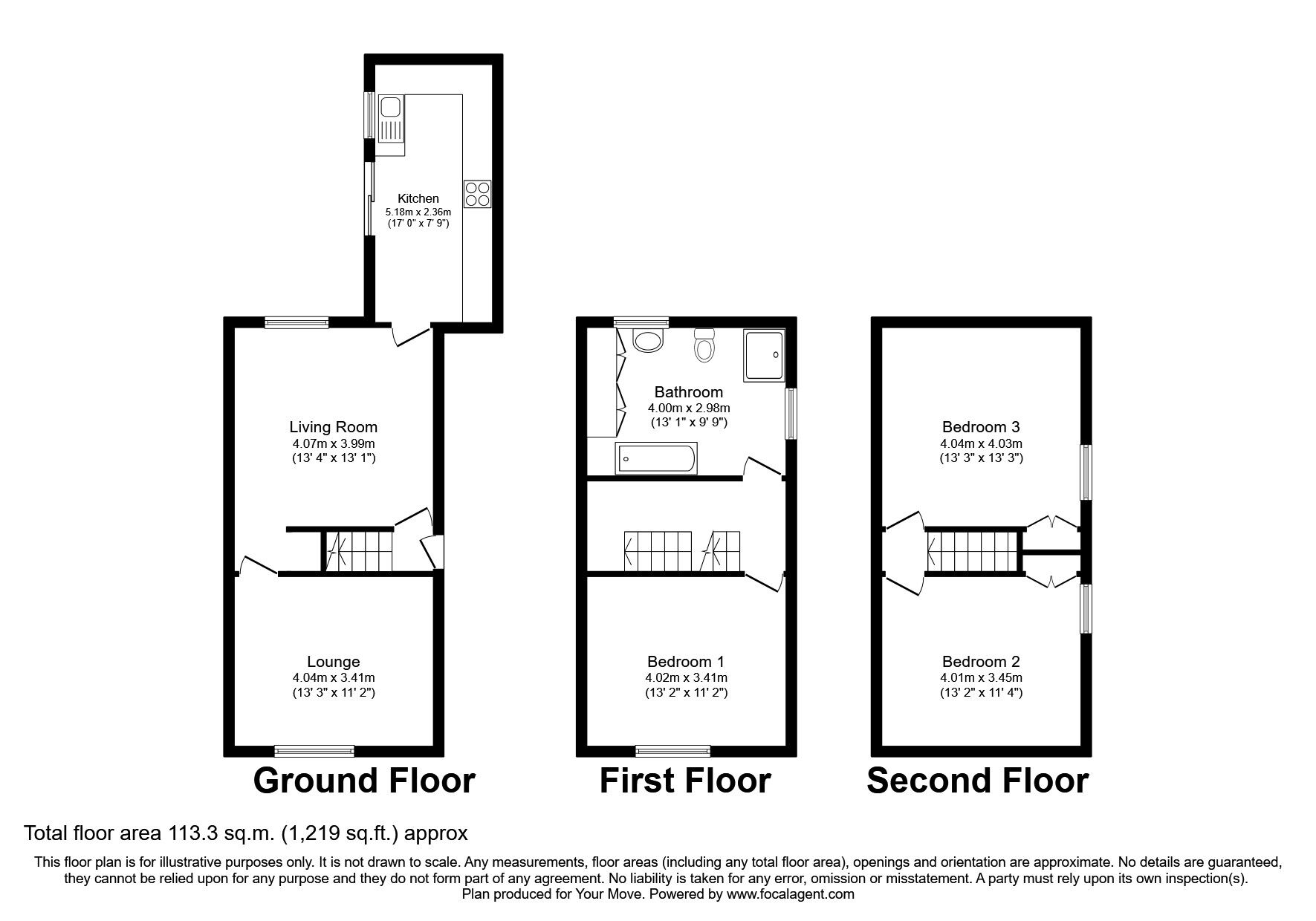 Floorplan of 3 bedroom Semi Detached House for sale, Rosliston Road, Burton-on-Trent, Staffordshire, DE15