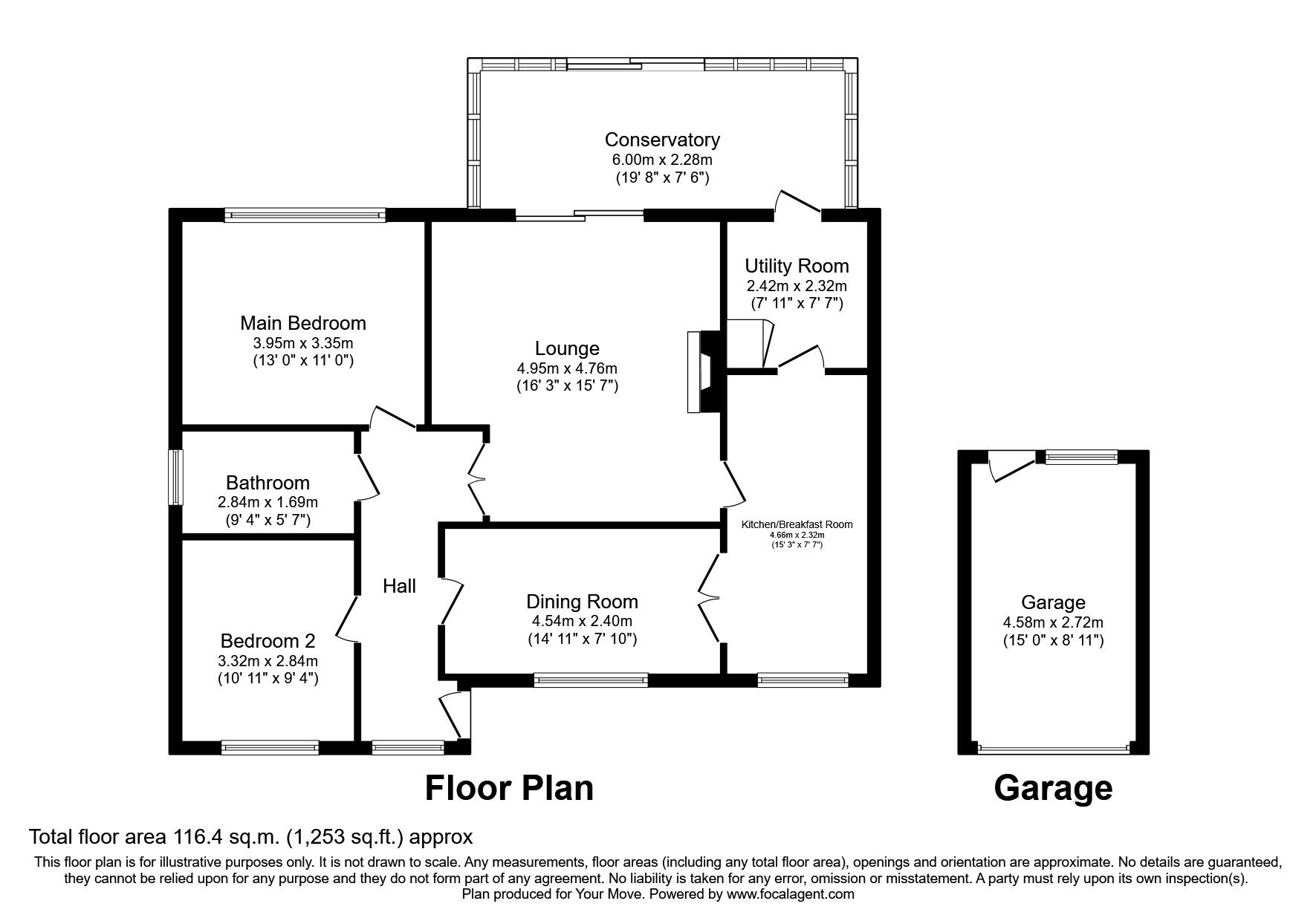 Floorplan of 2 bedroom Detached Bungalow for sale, Winchcombe Drive, Burton-on-Trent, Staffordshire, DE15