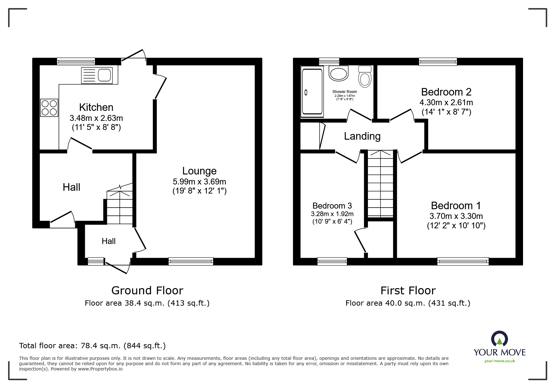 Floorplan of 3 bedroom Mid Terrace House for sale, Wordsworth Close, Burton-on-Trent, Staffordshire, DE14