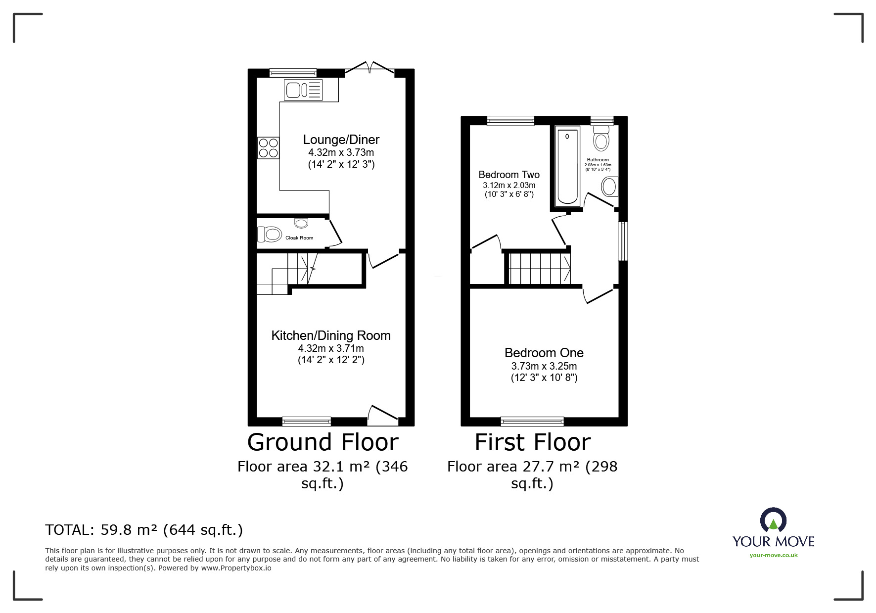 Floorplan of 2 bedroom End Terrace House to rent, Blakeholme Court, Burton-on-Trent, Staffordshire, DE14