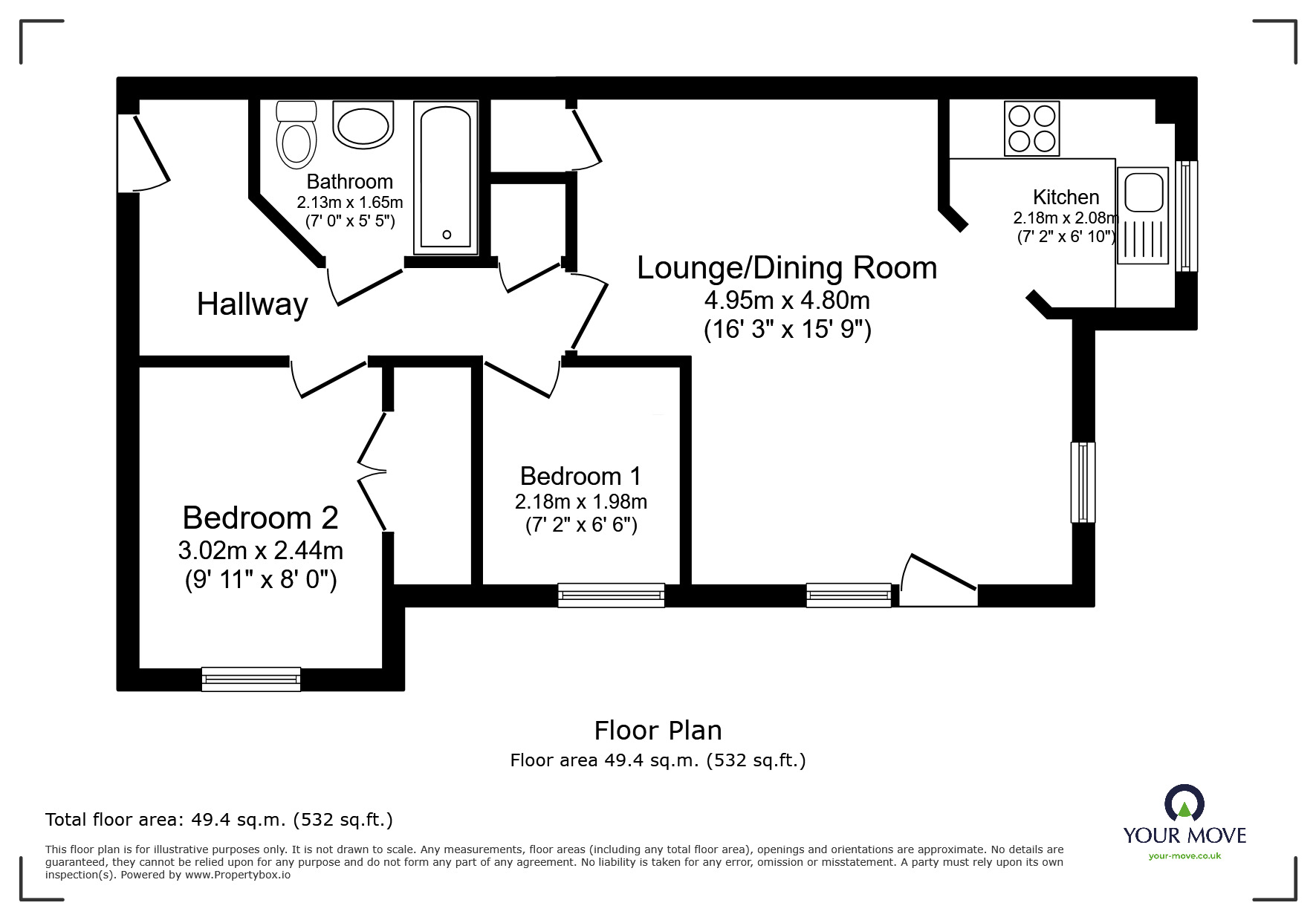 Floorplan of 2 bedroom  Flat for sale, Hendeley Court, Burton-on-Trent, Staffordshire, DE14