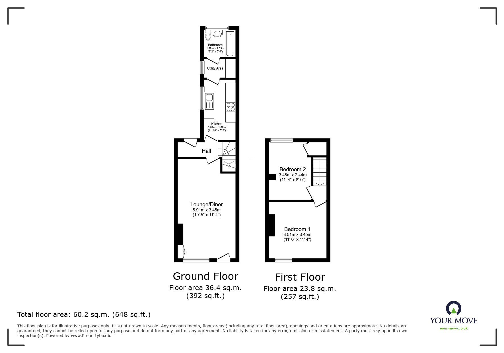 Floorplan of 2 bedroom Mid Terrace House to rent, Stanton Road, Burton-on-Trent, Staffordshire, DE15