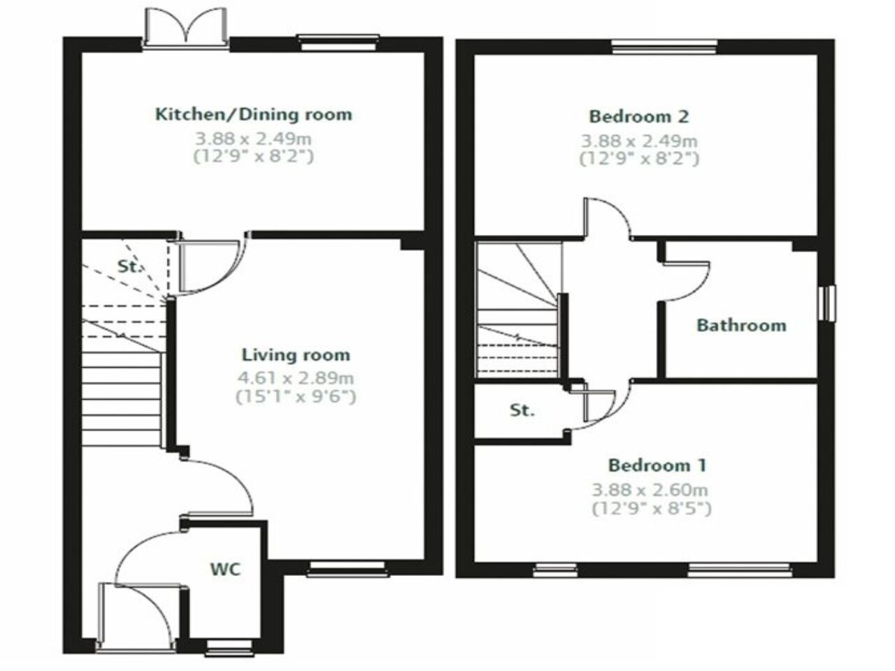 Floorplan of 2 bedroom Mid Terrace House for sale, Bevan Close, Burton On Trent, Staffordshire, DE13