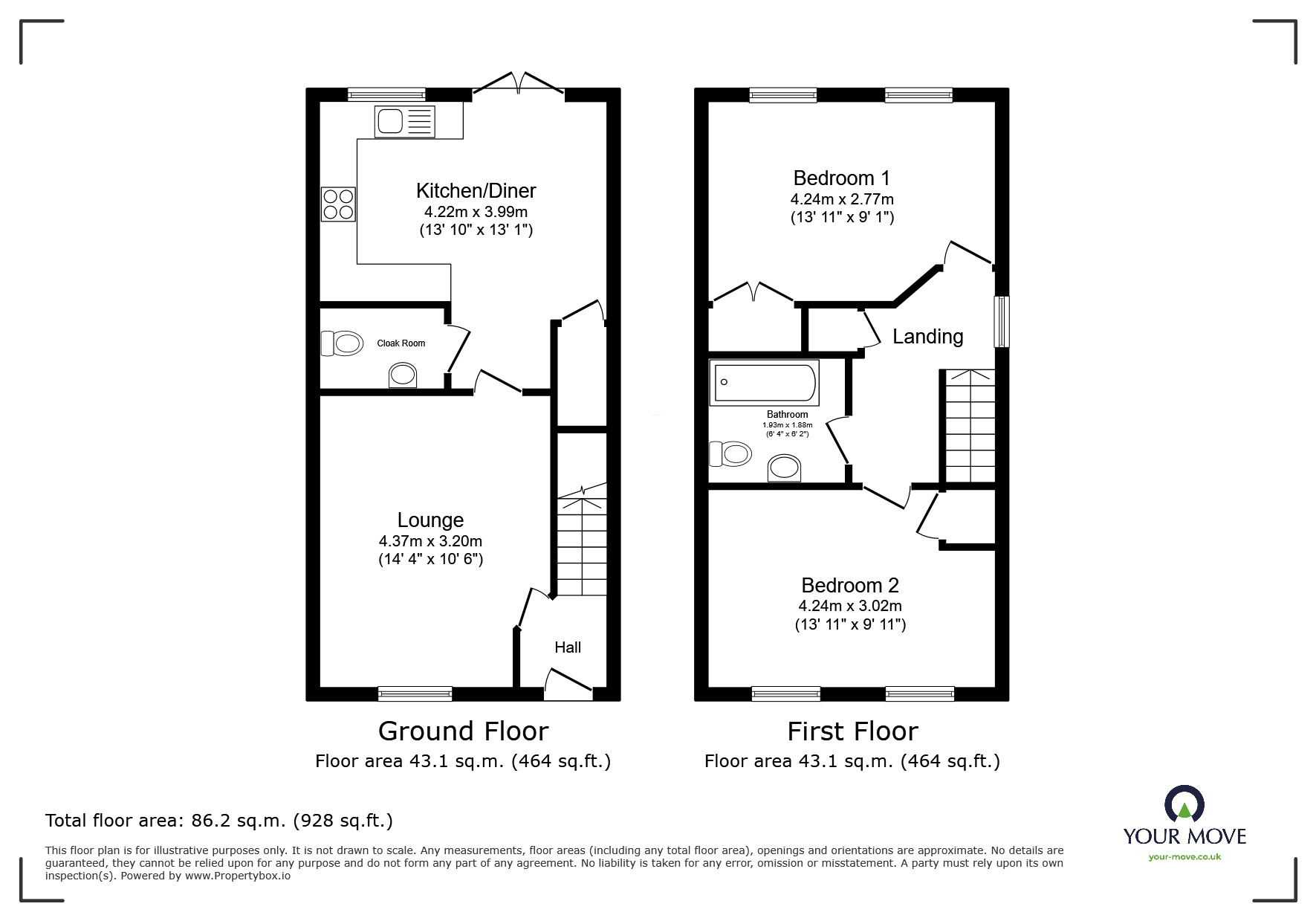 Floorplan of 2 bedroom Mid Terrace House for sale, Coltman Close, Stapenhill, Staffordshire,, DE15