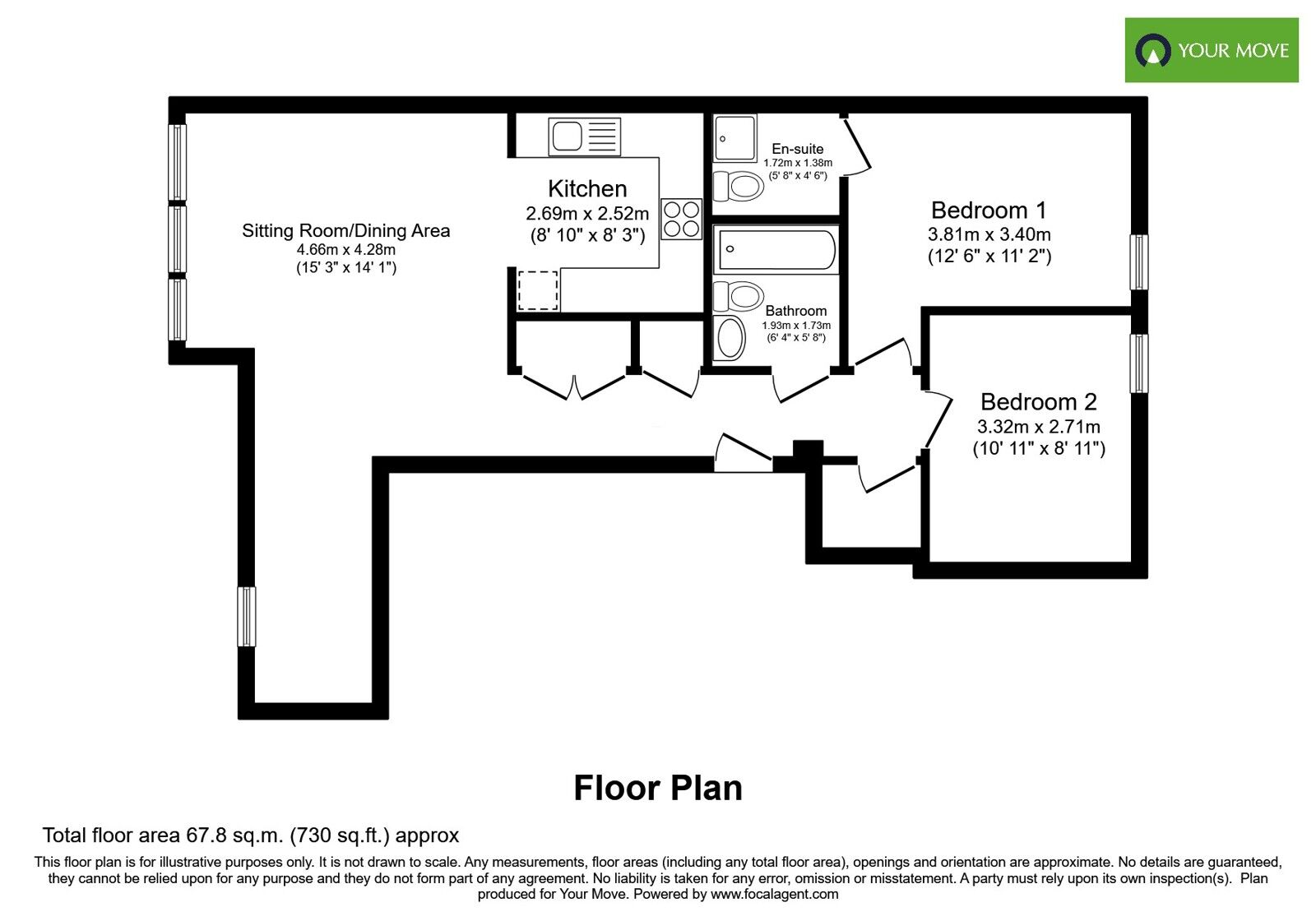 Floorplan of 2 bedroom Flat for sale, Curzon Street, Burton-on-Trent, Staffordshire, DE14