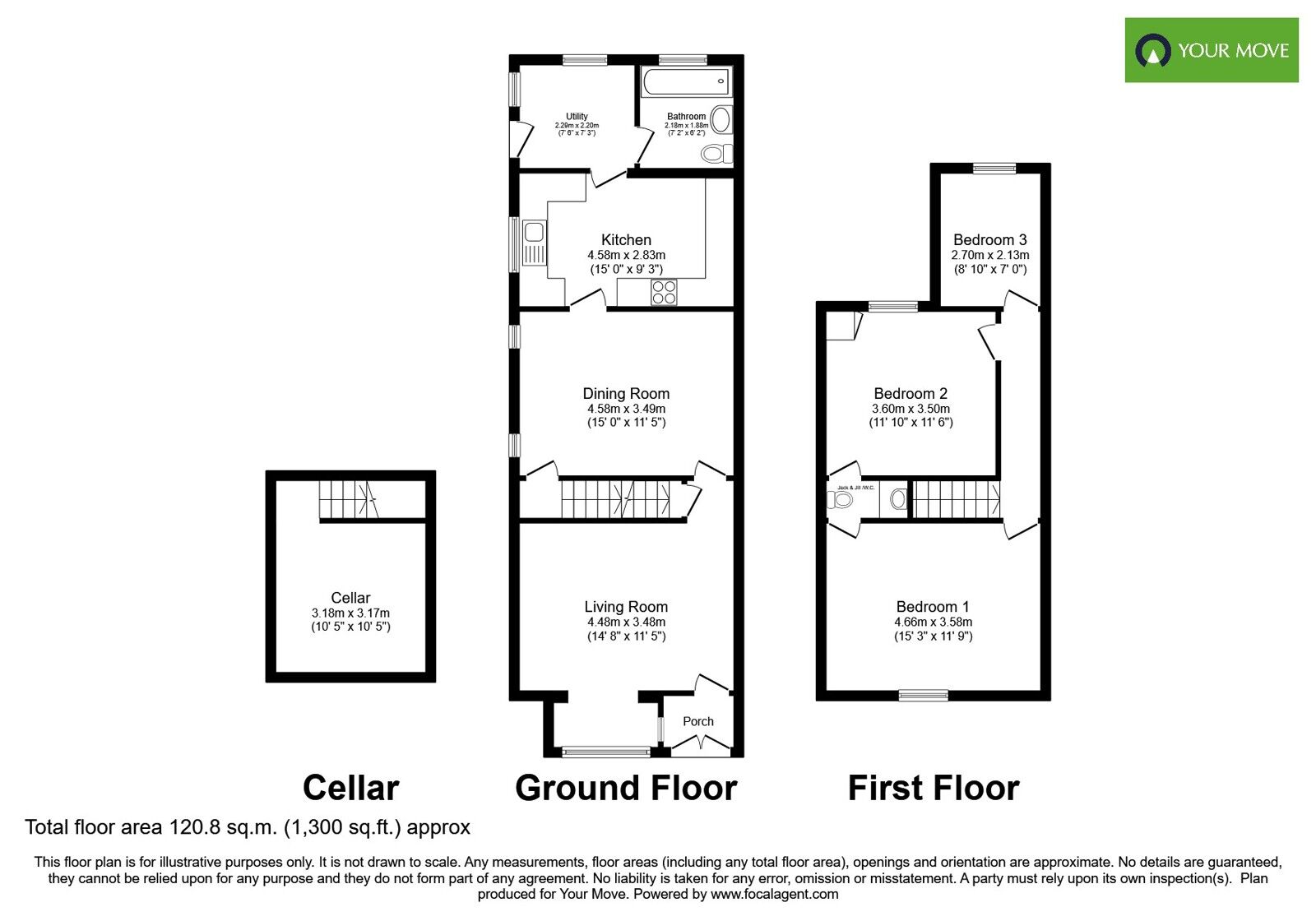 Floorplan of 3 bedroom End Terrace House for sale, Stanton Road, Burton-on-Trent, Staffordshire, DE15