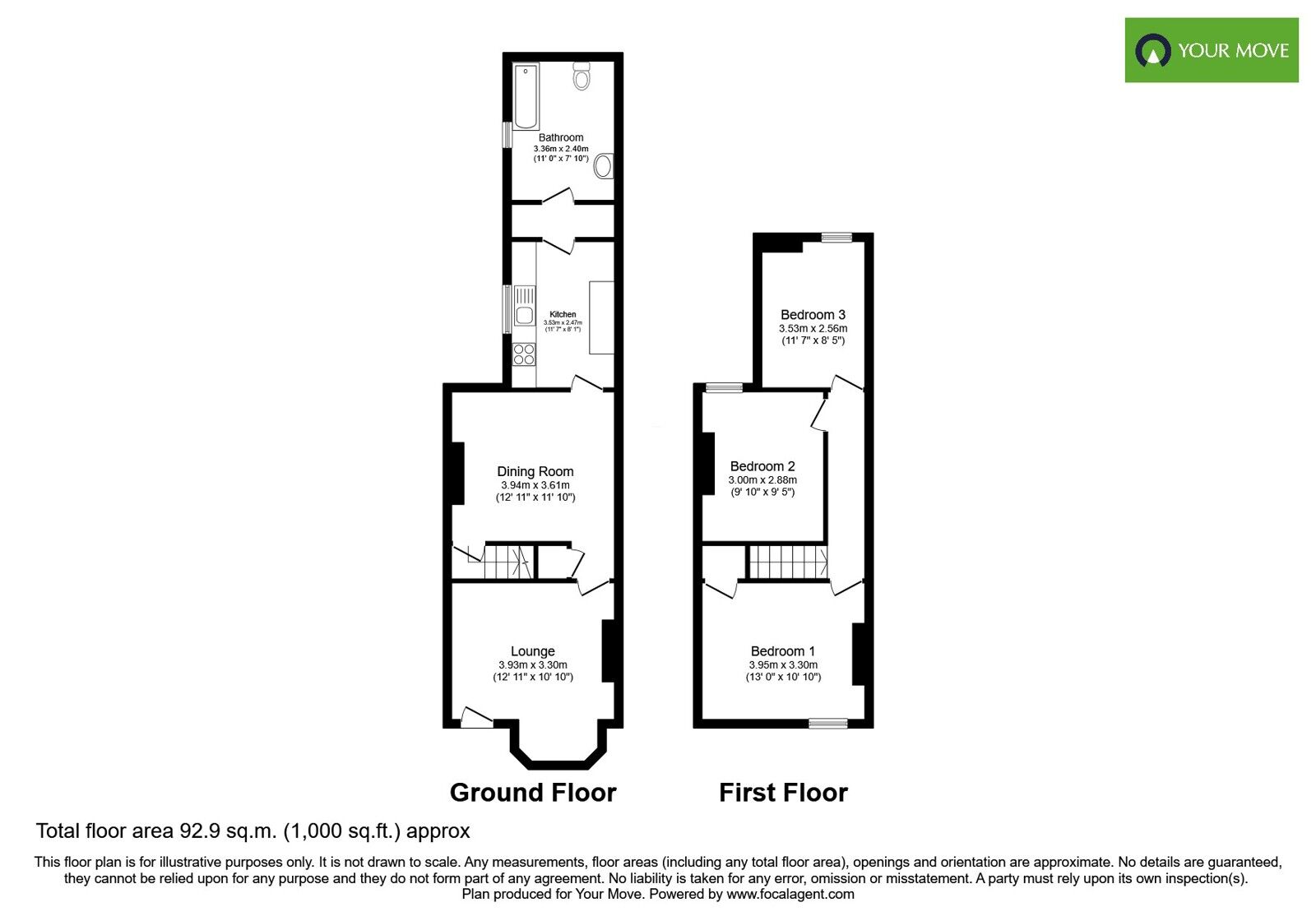 Floorplan of 3 bedroom Mid Terrace House for sale, Hunter Street, Burton-on-Trent, Staffordshire, DE14
