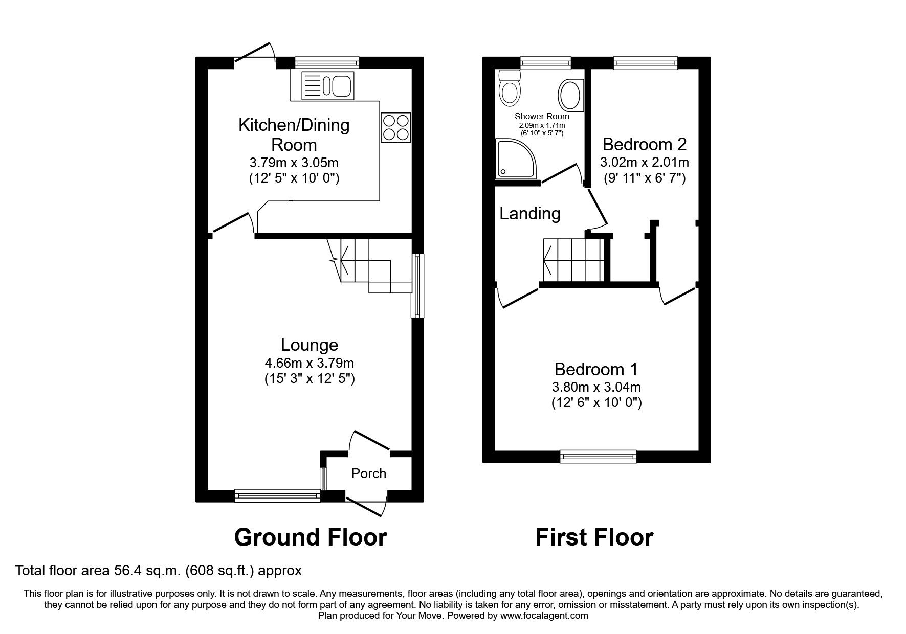 Floorplan of 2 bedroom Semi Detached House for sale, Harwood Avenue, Branston, Staffordshire, DE14