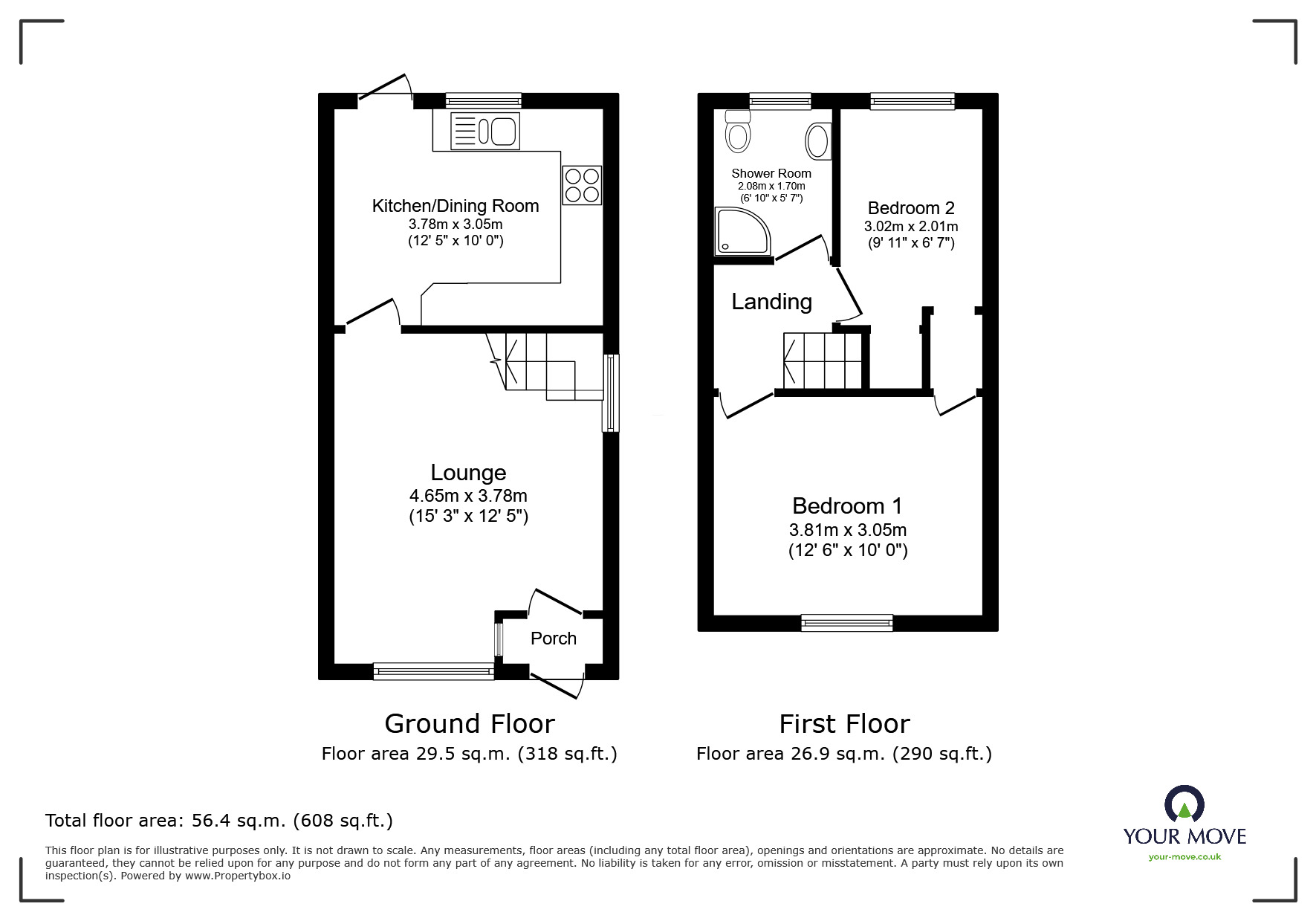 Floorplan of 2 bedroom Semi Detached House for sale, Harwood Avenue, Branston, Staffordshire, DE14