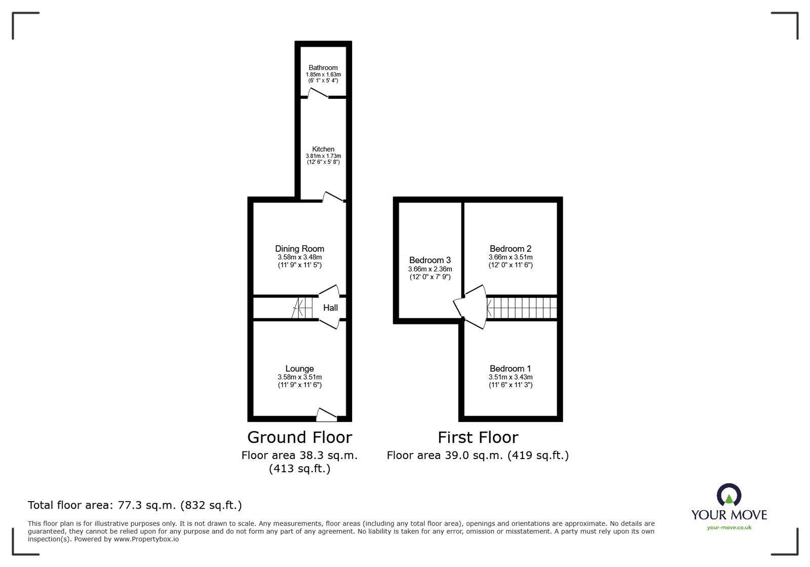 Floorplan of 3 bedroom Mid Terrace House for sale, Queen Street, Burton-on-Trent, Staffordshire, DE14