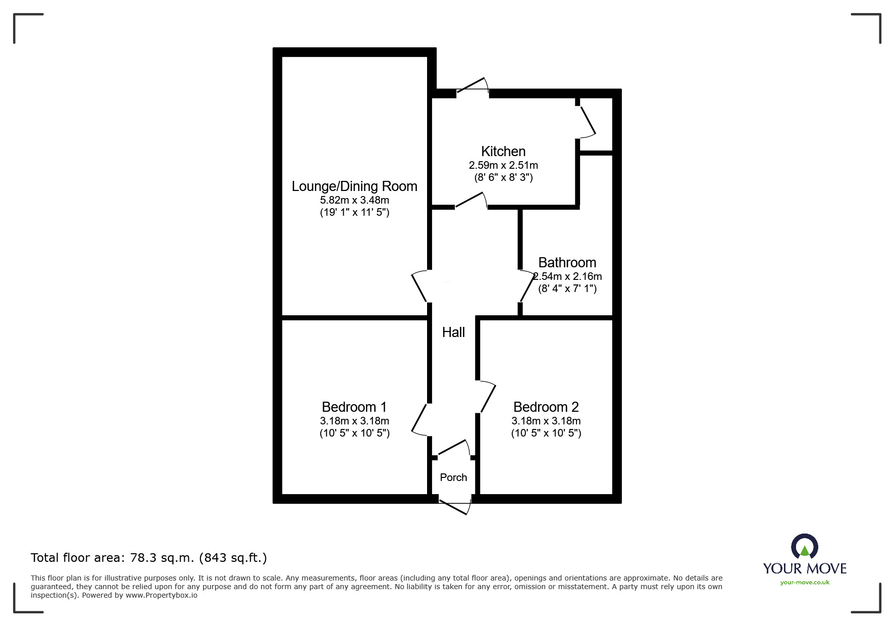 Floorplan of 2 bedroom Detached Bungalow for sale, Bitham Lane, Stretton, Staffordshire, DE13