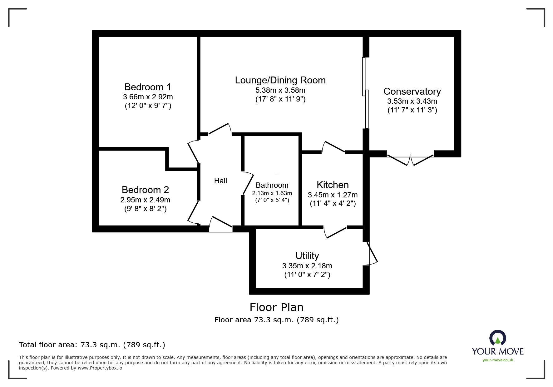 Floorplan of 2 bedroom Semi Detached Bungalow for sale, Priorylands, Stretton, Staffordshire, DE13