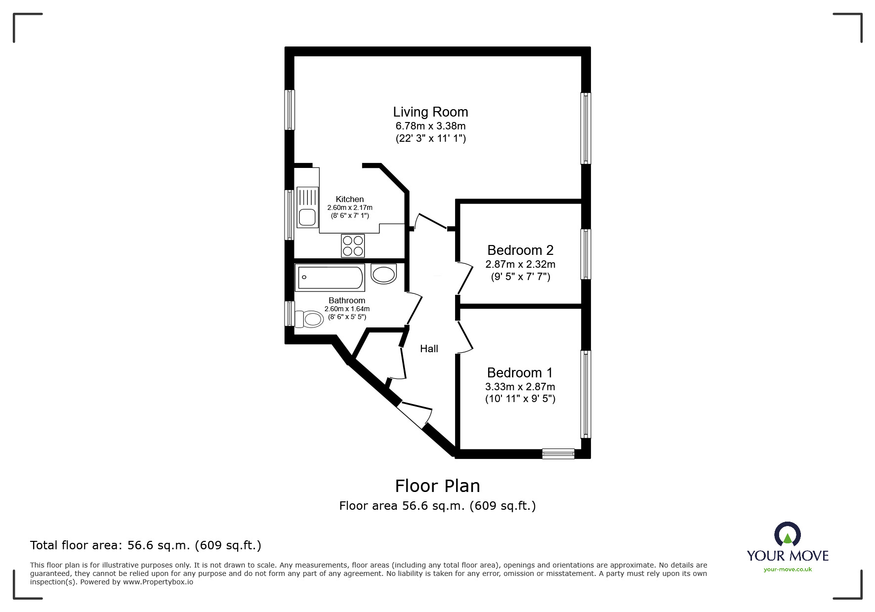 Floorplan of 2 bedroom Flat for sale, Hendeley Court, Burton-on-Trent, Staffordshire, DE14