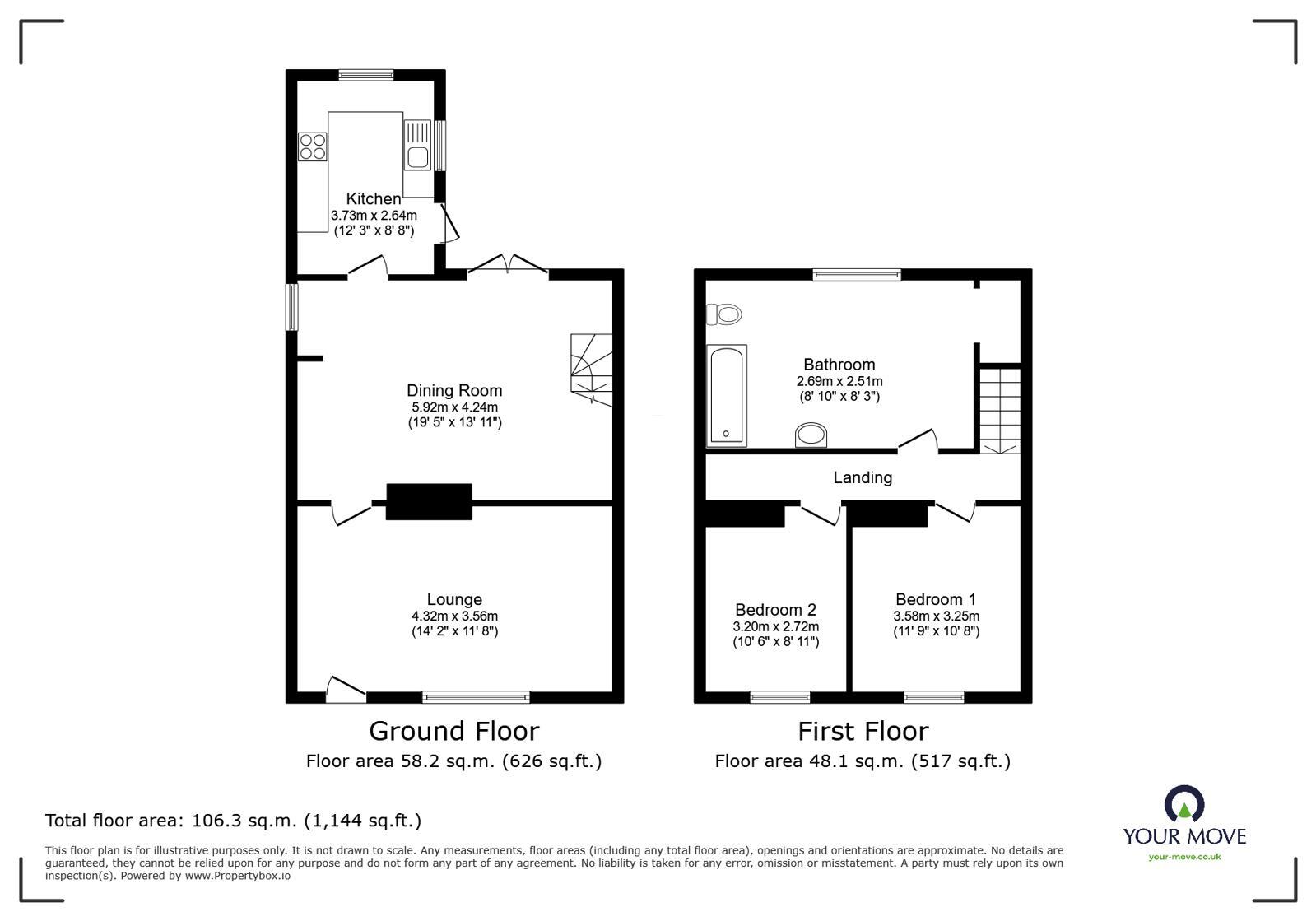 Floorplan of 2 bedroom End Terrace House for sale, Beech Lane, Stretton, Staffordshire, DE13