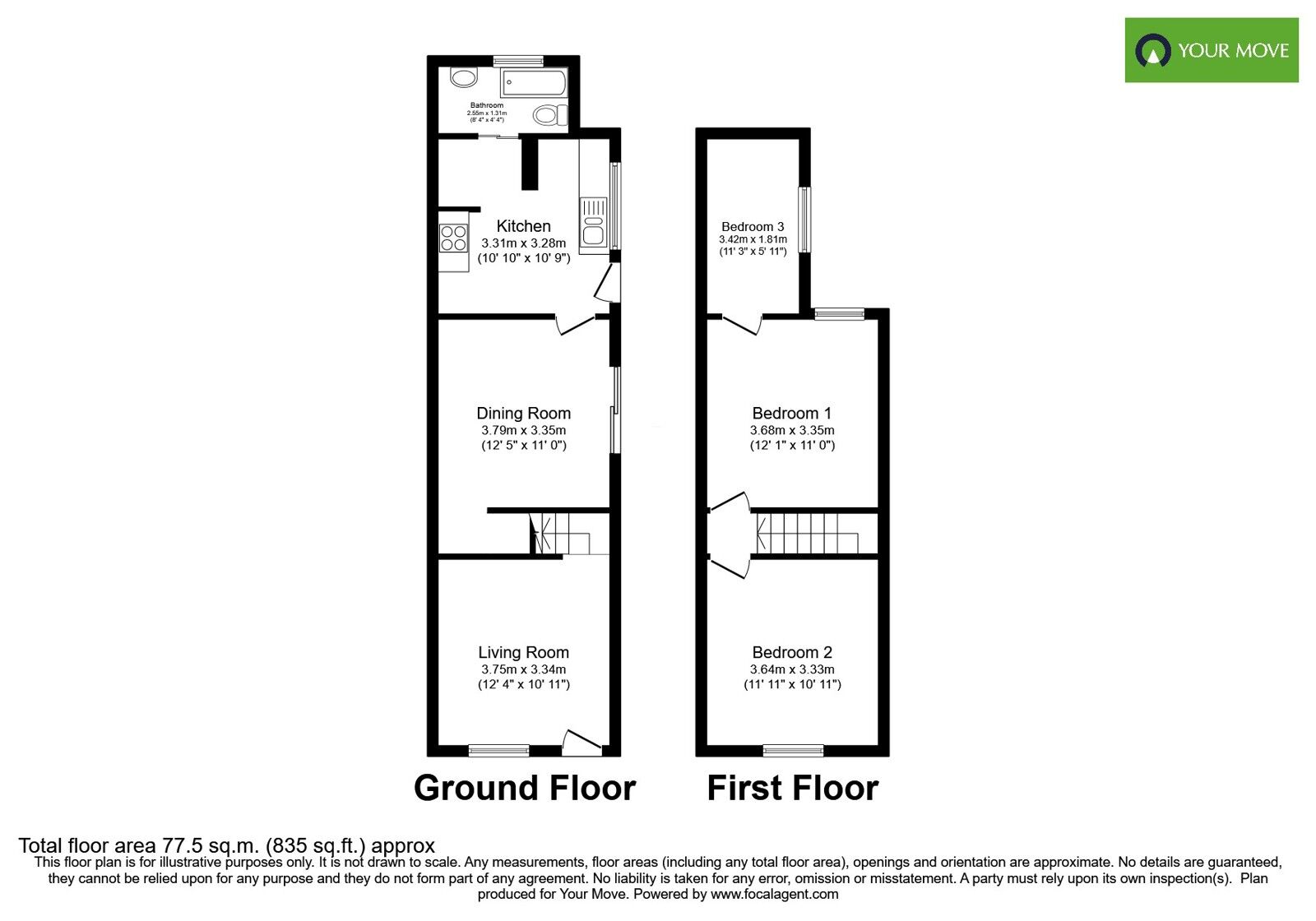 Floorplan of 3 bedroom End Terrace House for sale, Goodman Street, Burton-on-Trent, Staffordshire, DE14