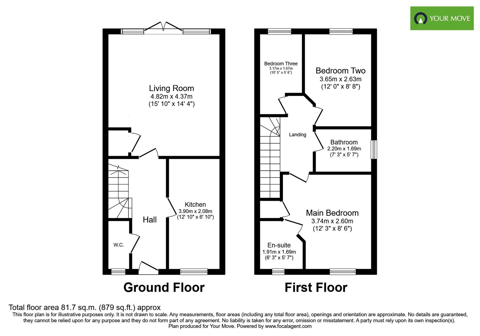 Floorplan of 3 bedroom Semi Detached House for sale, Thorntree Lane, Branston, Staffordshire, DE14