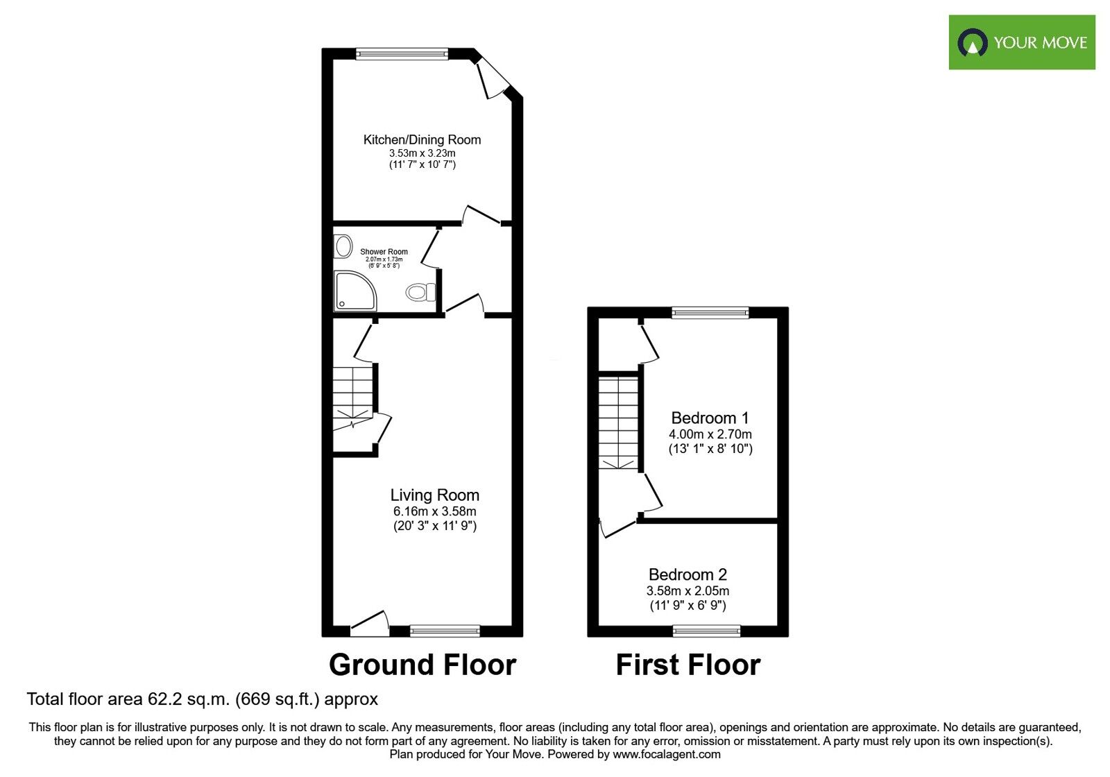 Floorplan of 2 bedroom Mid Terrace House for sale, Woodland Road, Stanton, Derbyshire, DE15
