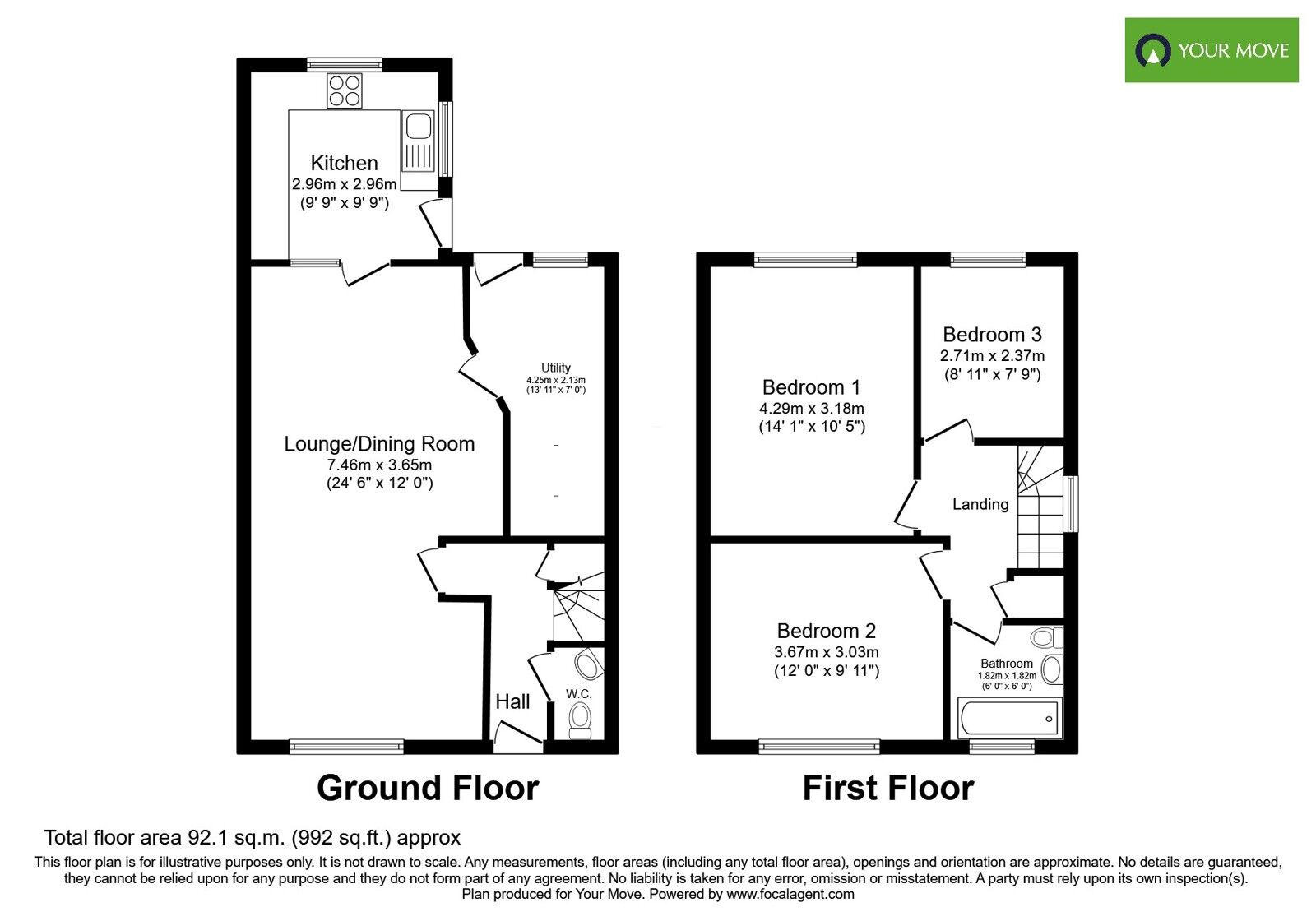 Floorplan of 3 bedroom End Terrace House for sale, Eldon Street, Burton-on-Trent, Staffordshire, DE15