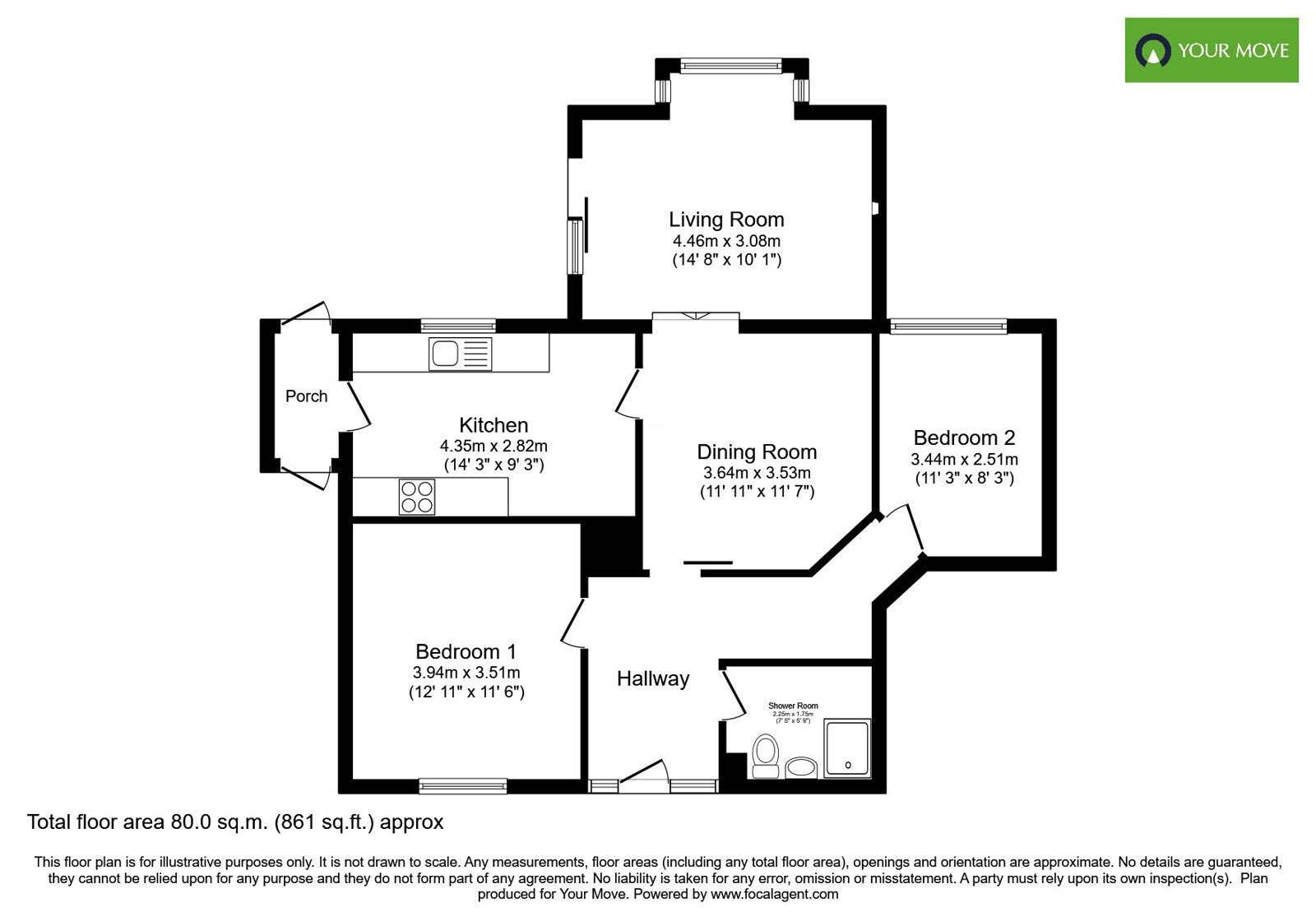 Floorplan of 2 bedroom Detached Bungalow for sale, Stanton Road, Burton-on-Trent, Staffordshire, DE15