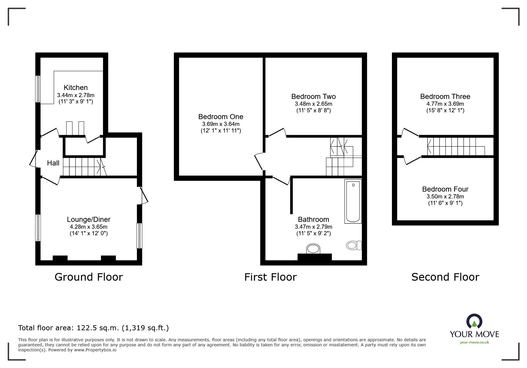 Floorplan of 4 bedroom Mid Terrace House to rent, Glebe Street, Swadlincote, Derbyshire, DE11