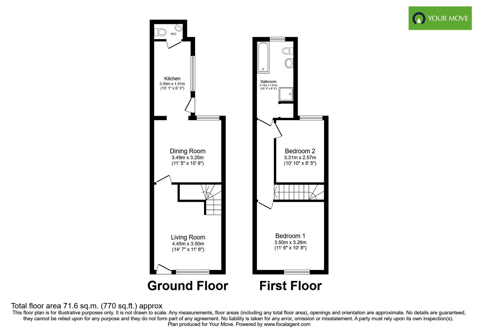 Floorplan of 2 bedroom Mid Terrace House for sale, Bearwood Hill Road, Burton-on-Trent, Staffordshire, DE15