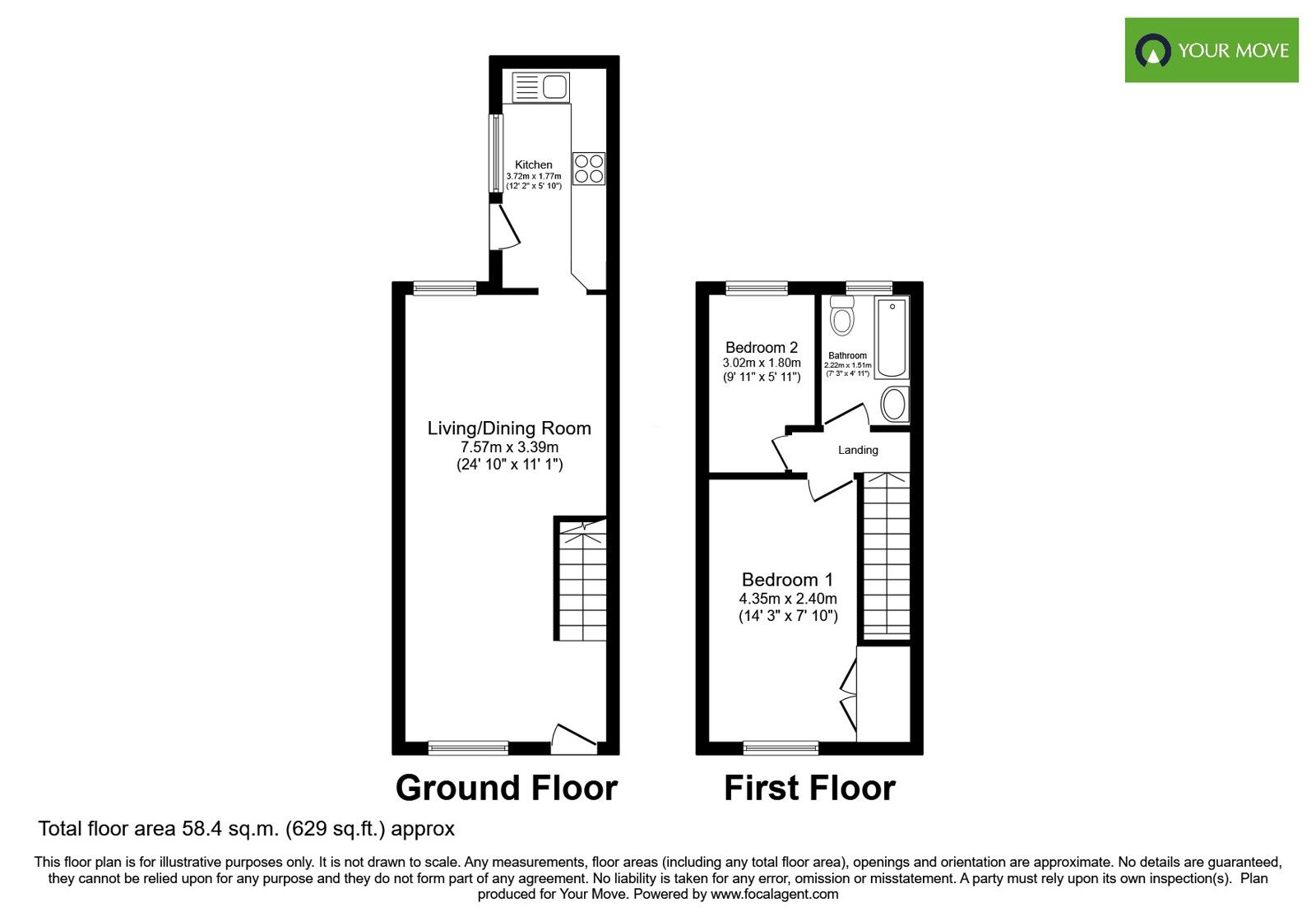 Floorplan of 2 bedroom Mid Terrace House for sale, Victoria Crescent, Burton-on-Trent, Staffordshire, DE14