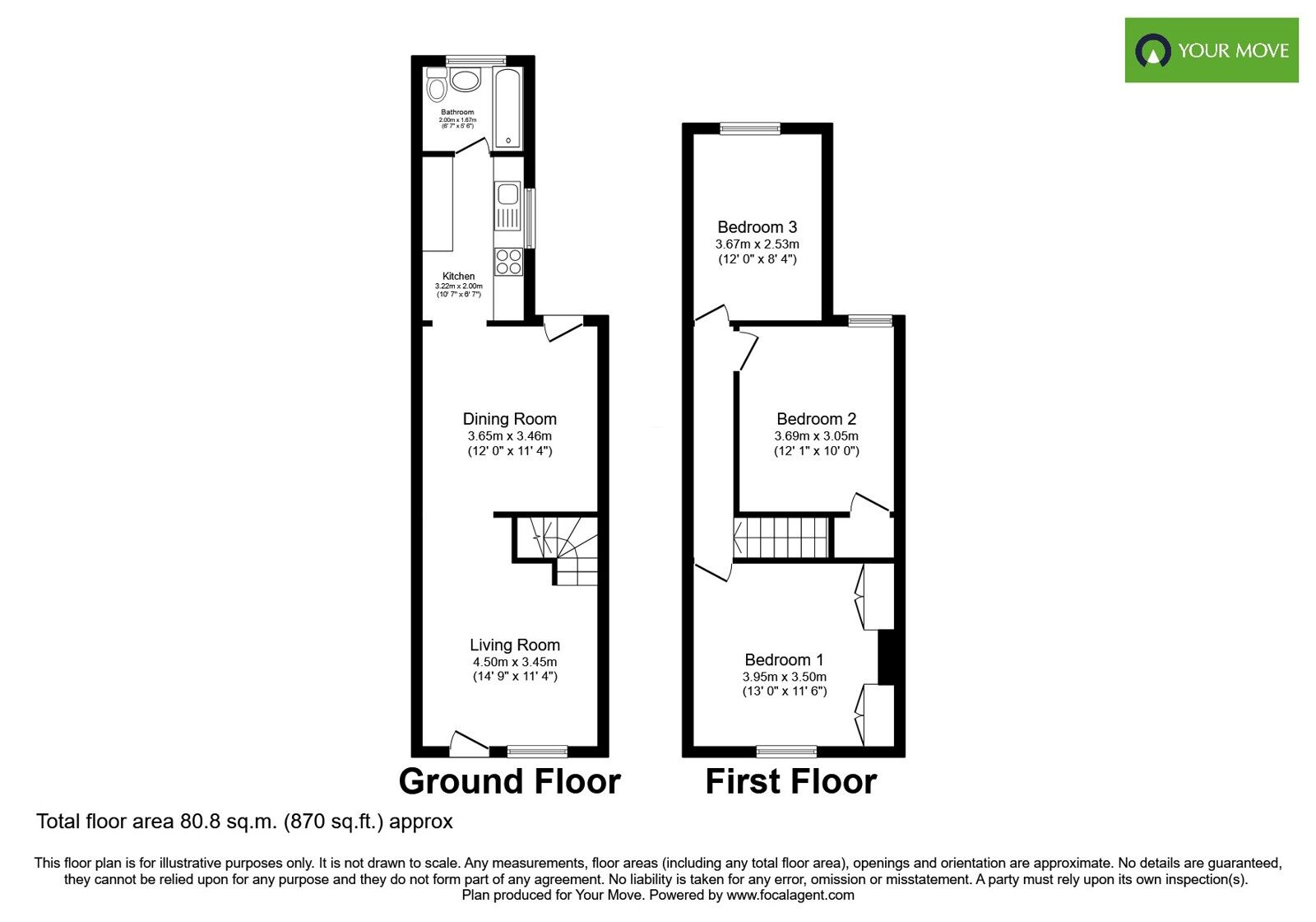 Floorplan of 3 bedroom Mid Terrace House for sale, Forest Road, Burton-on-Trent, Staffordshire, DE13