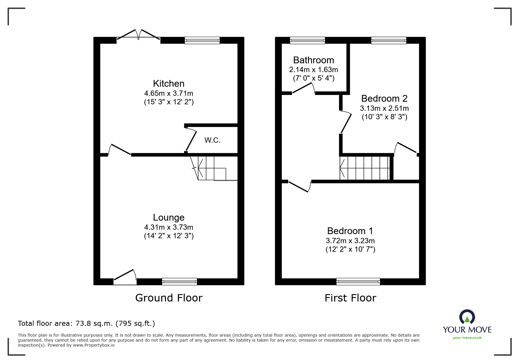 Floorplan of 2 bedroom End Terrace House for sale, Blakeholme Court, Burton-On-Trent, Staffordshire, DE14
