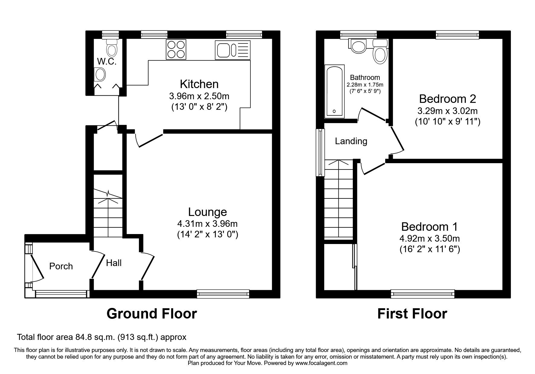 Floorplan of 2 bedroom End Terrace House to rent, Springfield Road, Midway, Derbyshire, DE11