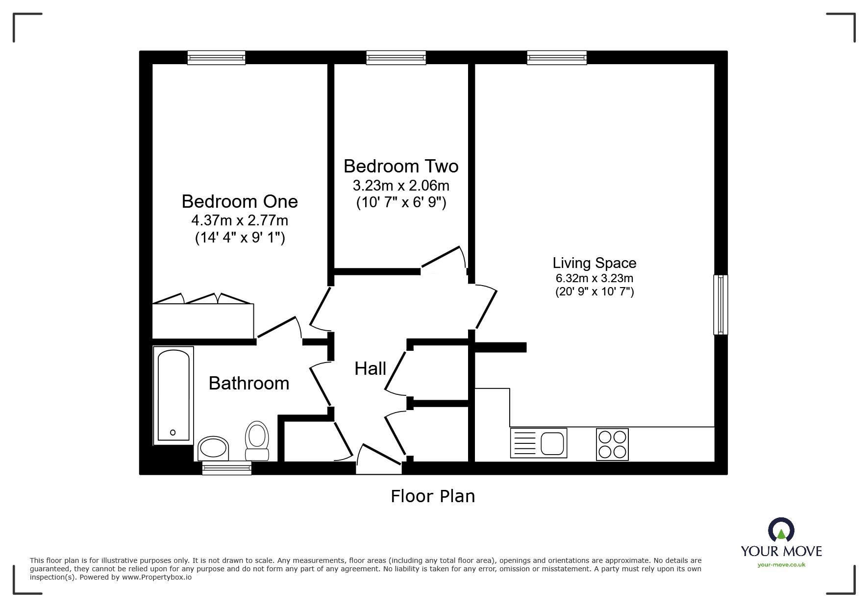 Floorplan of 2 bedroom Flat to rent, Salford Way, Church Gresley, Derbyshire, DE11
