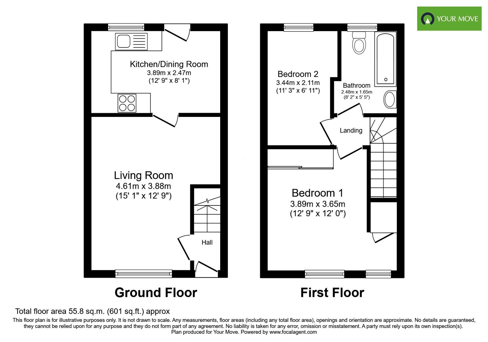 Floorplan of 2 bedroom Semi Detached House for sale, Cricketers Close, Burton-on-Trent, Staffordshire, DE15