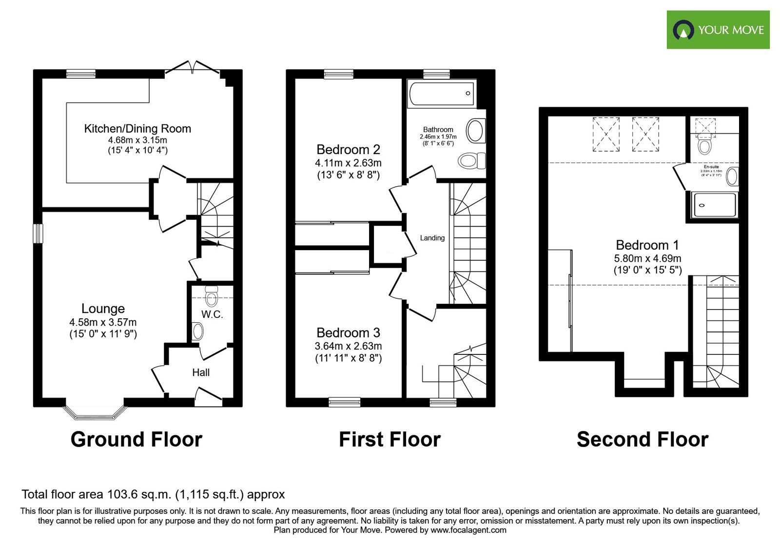 Floorplan of 3 bedroom End Terrace House for sale, Rook Drive, Burton-on-Trent, Staffordshire, DE13