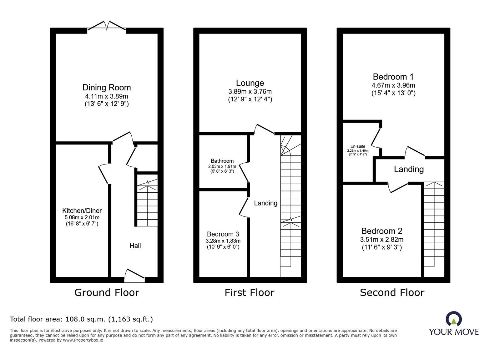 Floorplan of 3 bedroom End Terrace House for sale, Balata Way, Burton-on-Trent, Staffordshire, DE13