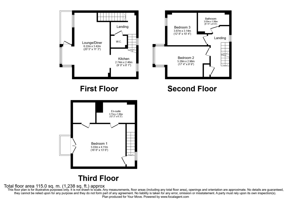 Floorplan of 3 bedroom Mid Terrace House to rent, Old Watling Street, Canterbury, Kent, CT1