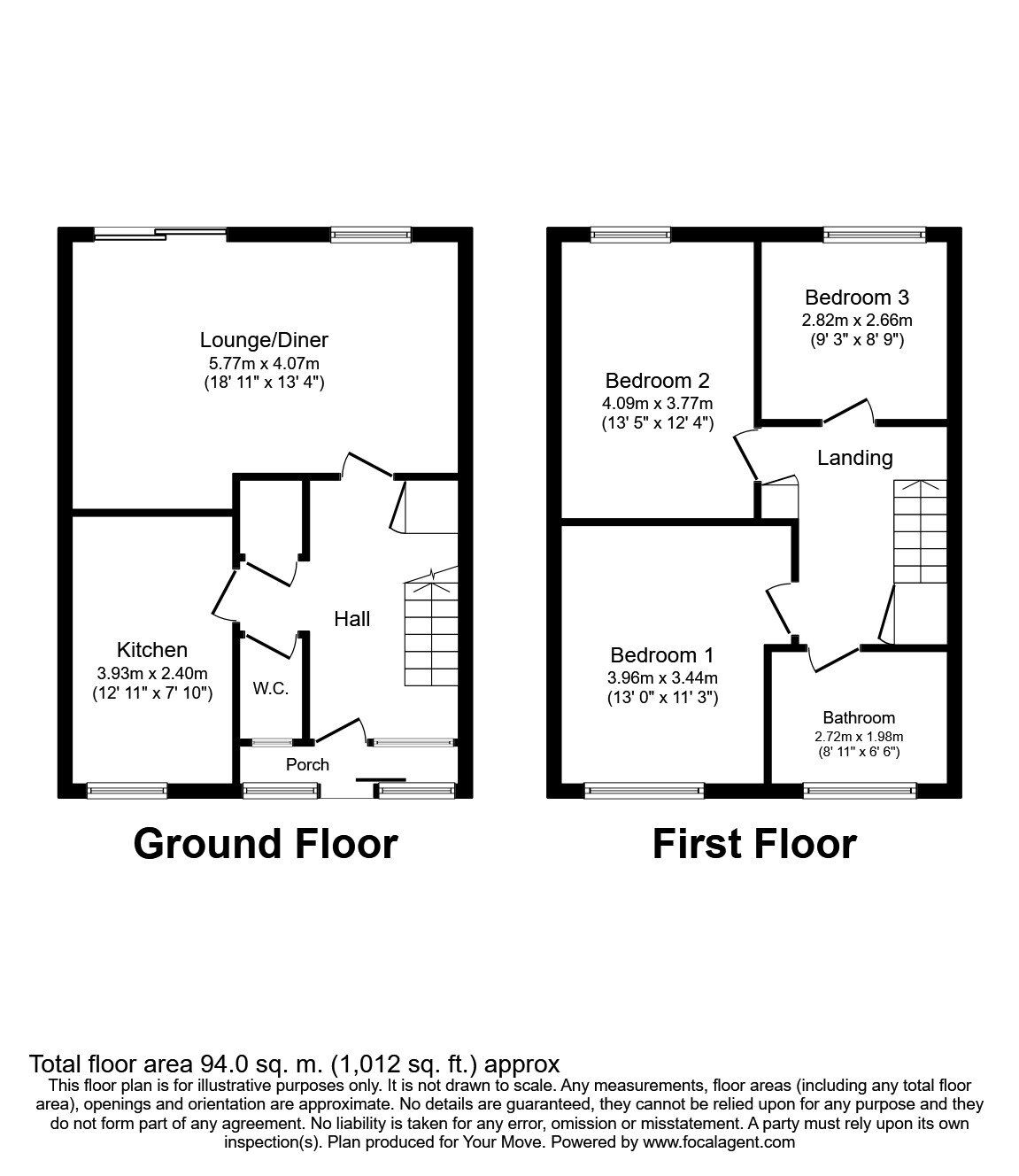 Floorplan of 3 bedroom End Terrace House to rent, Sandhurst Close, Canterbury, Kent, CT2
