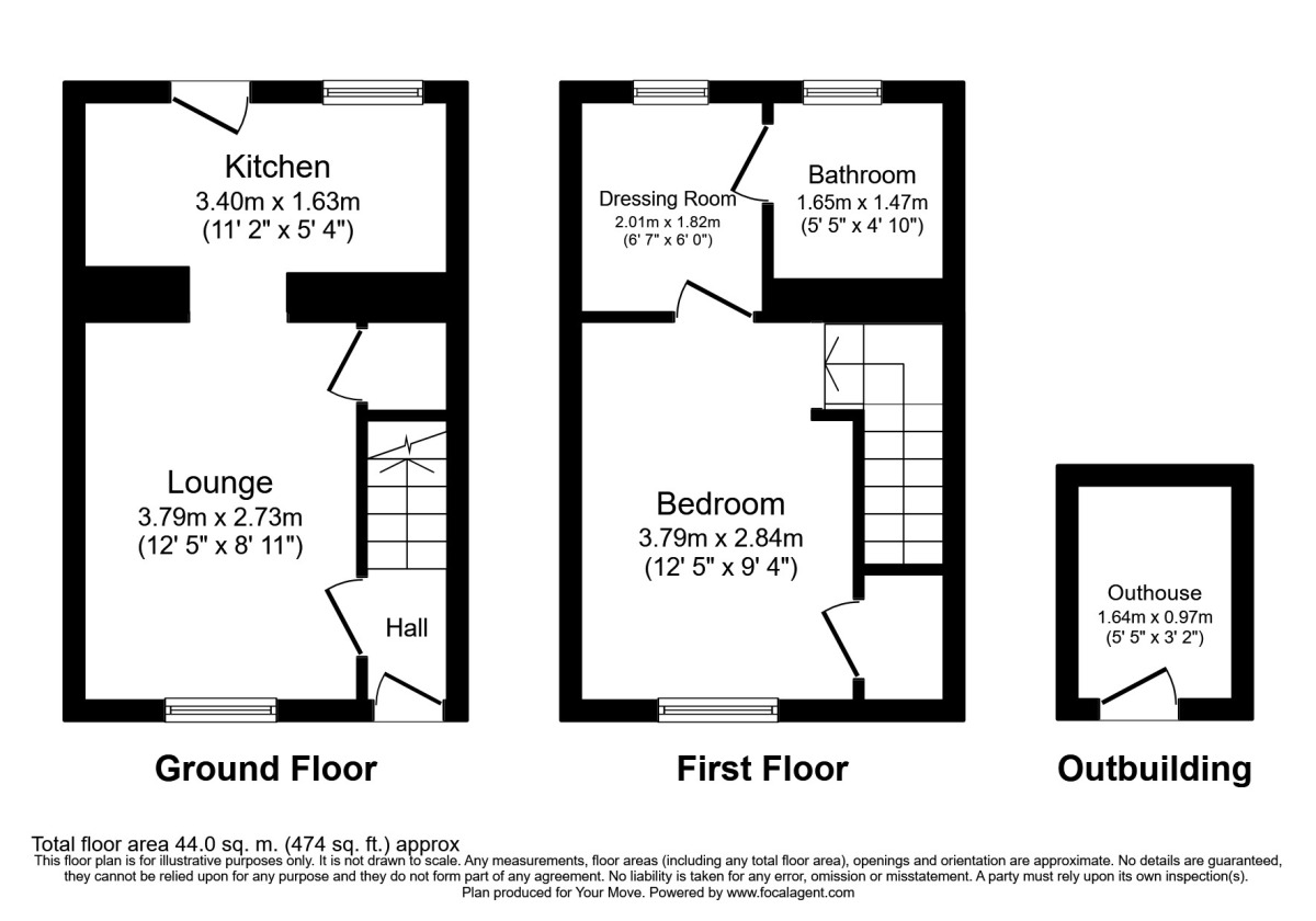 Floorplan of 1 bedroom Mid Terrace House to rent, Albert Place, Camborne, Cornwall, TR14