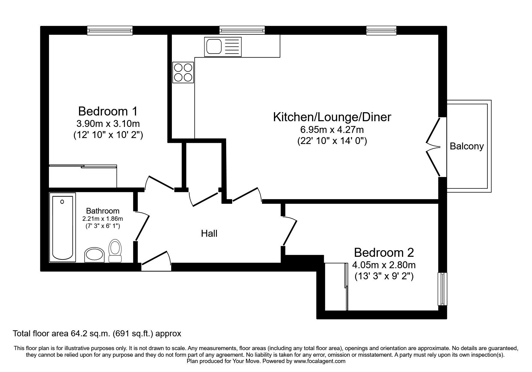 Floorplan of 2 bedroom Flat to rent, Whym Kibbal Court, Redruth, Cornwall, TR15