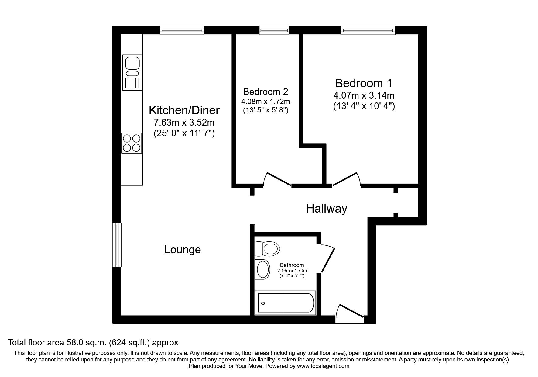 Floorplan of 2 bedroom Flat to rent, Nicholl House, Brunton Road, Redruth, TR15