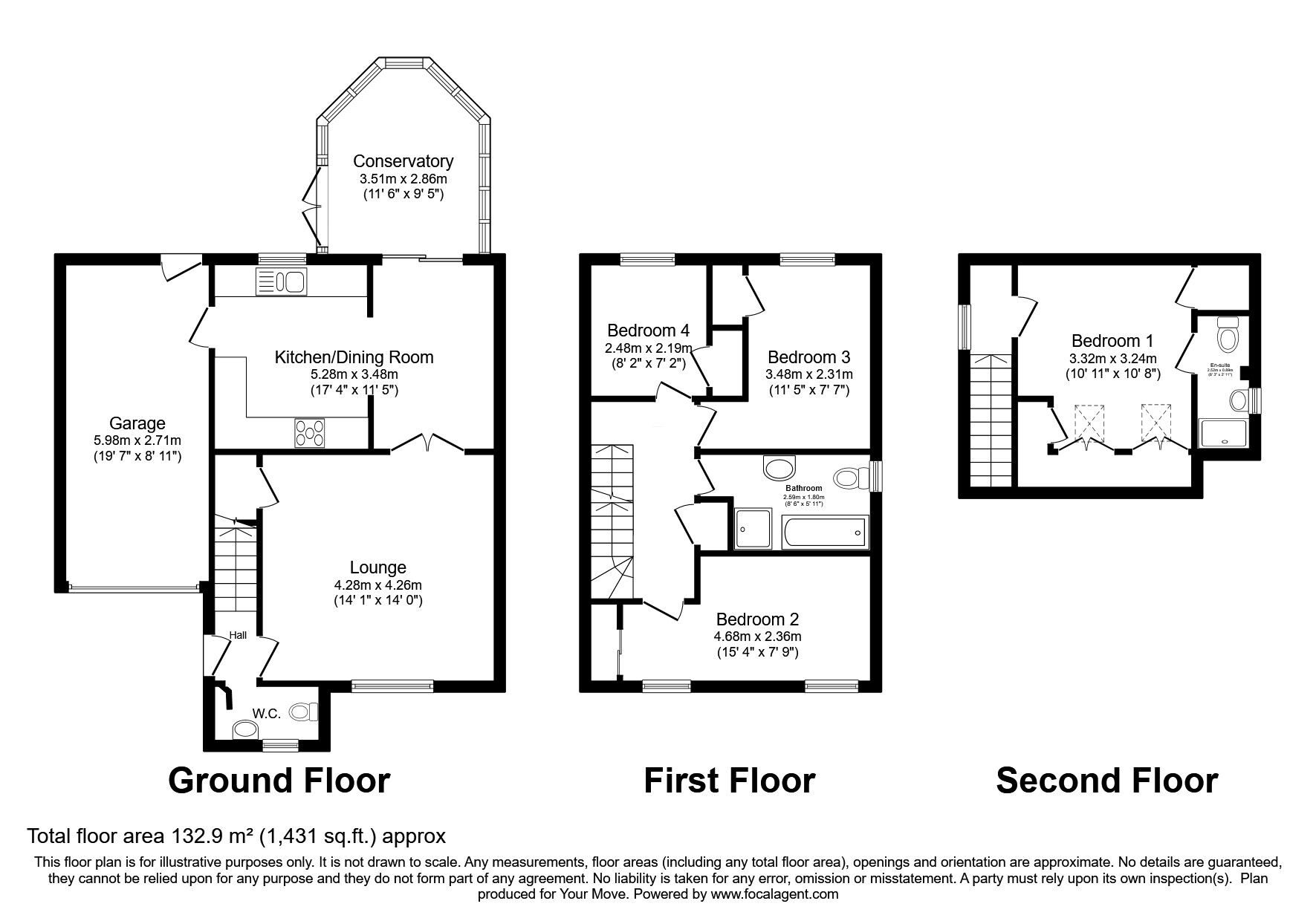 Floorplan of 4 bedroom Link Detached House for sale, Parc-an-Bans, Camborne, Cornwall, TR14